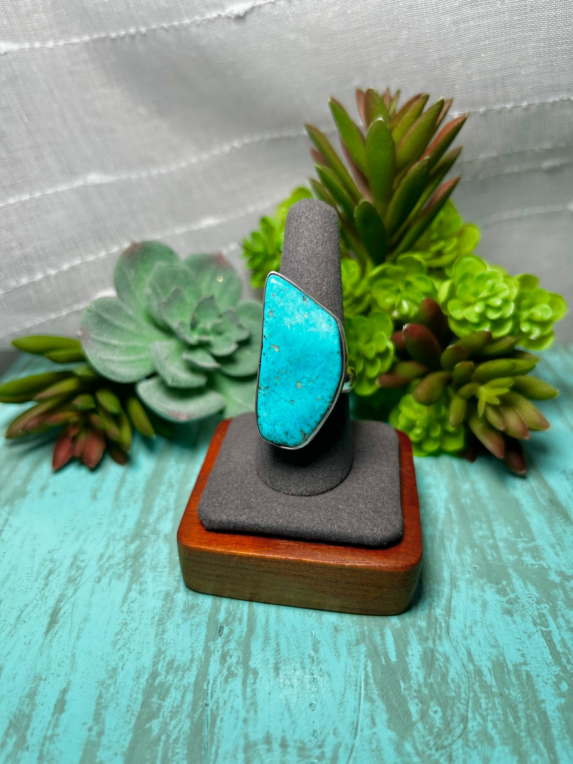 Navajo Made Kingman Turquoise & Sterling Sliver Ring Size 9