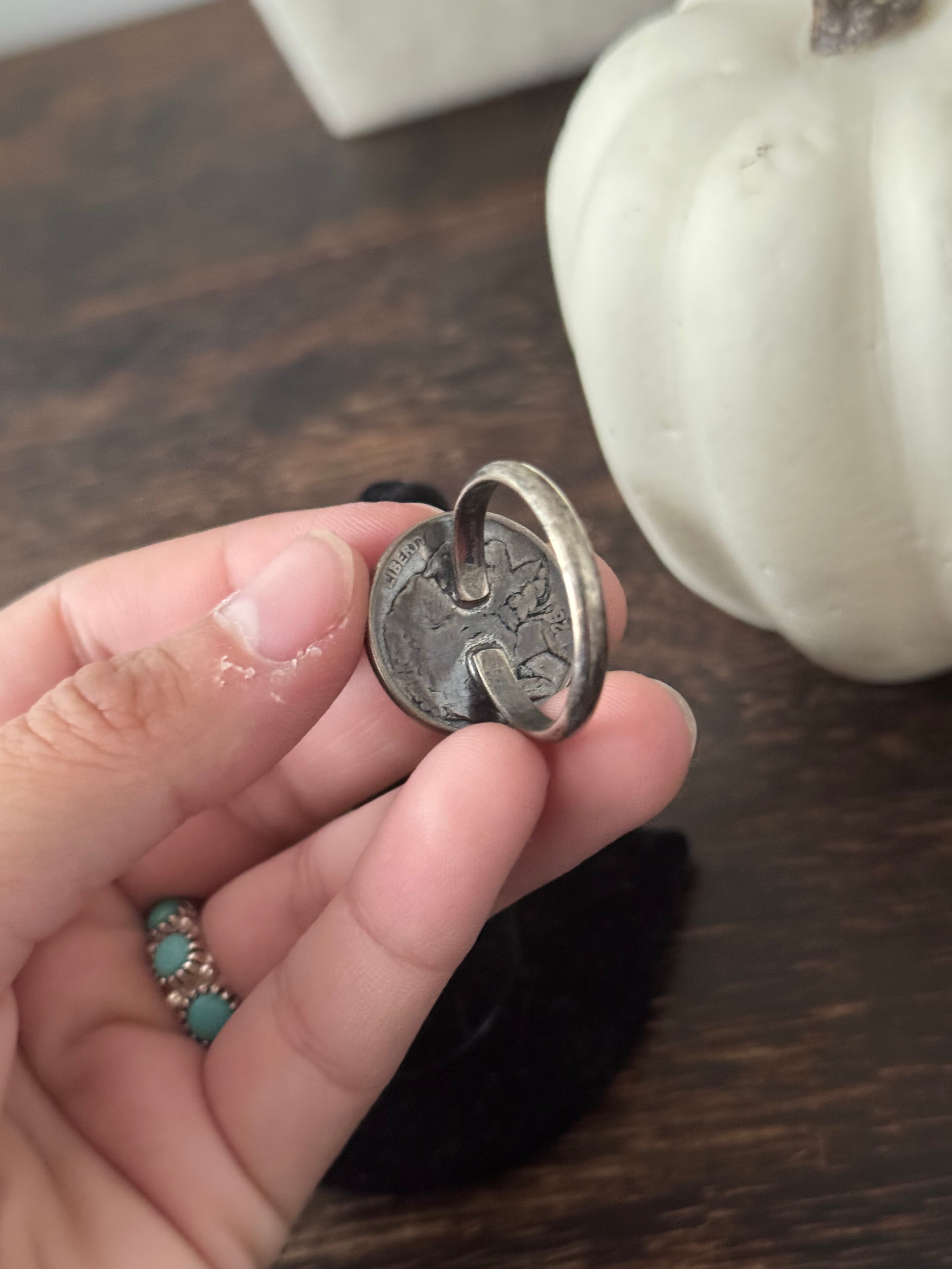 Navajo Made Sterling Silver Nickle Coin Ring Size 11.5