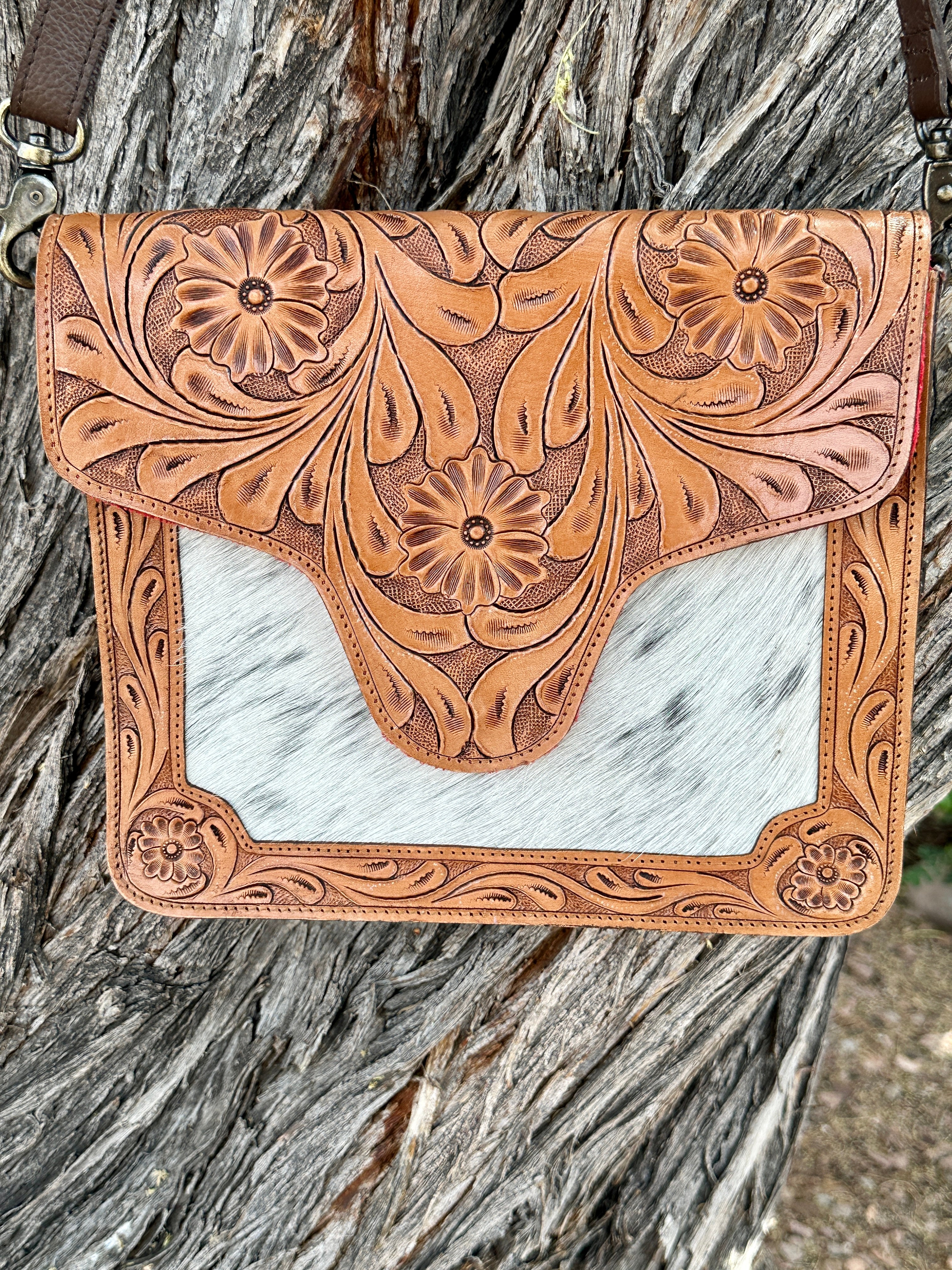 Genuine Tooled Leather & Cowhide Purse