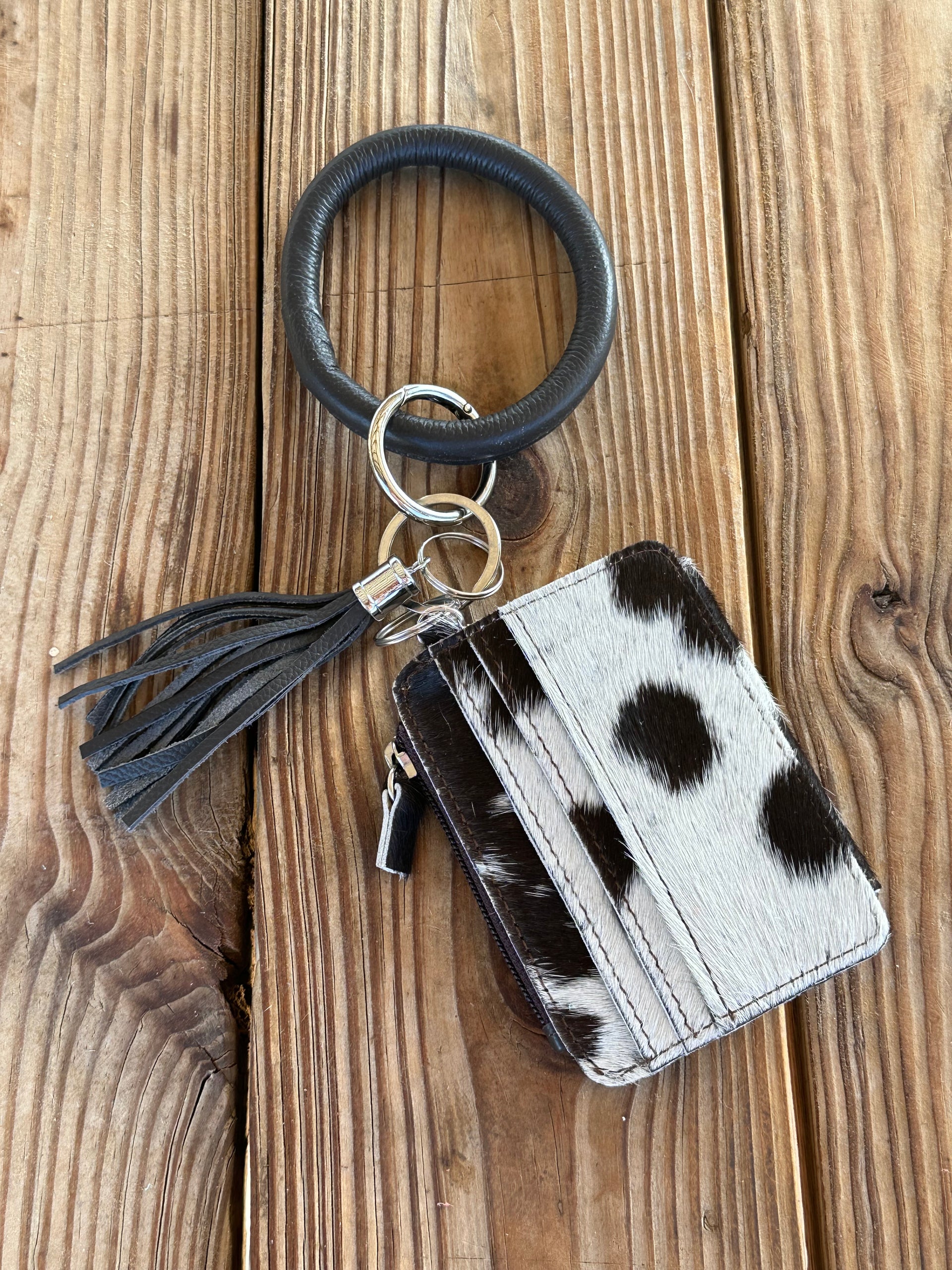 Genuine Leather & Cowhide Wristlet Card Holder
