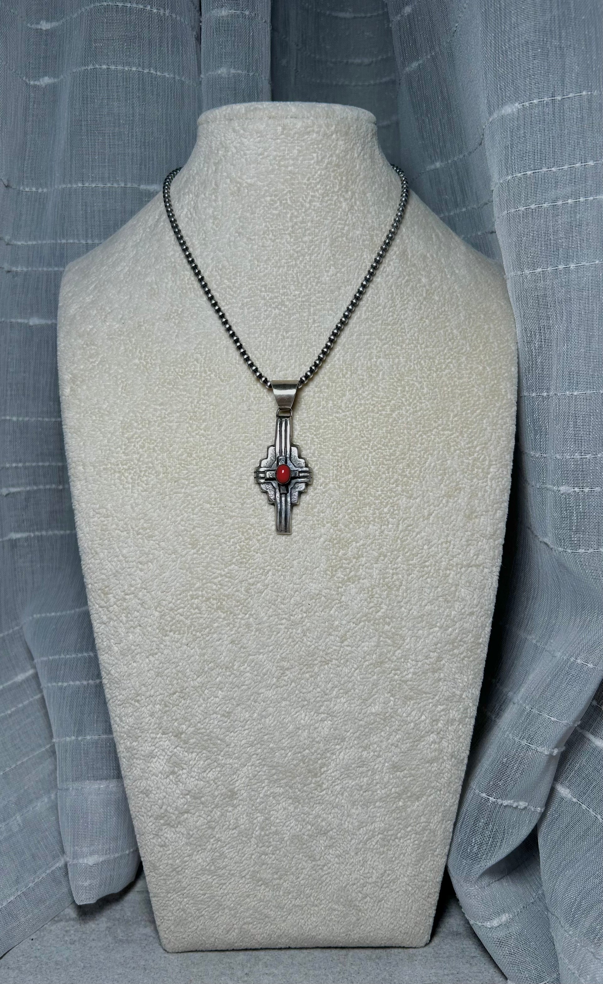 Chimney Butte Red Coral & Sterling Silver Pendant