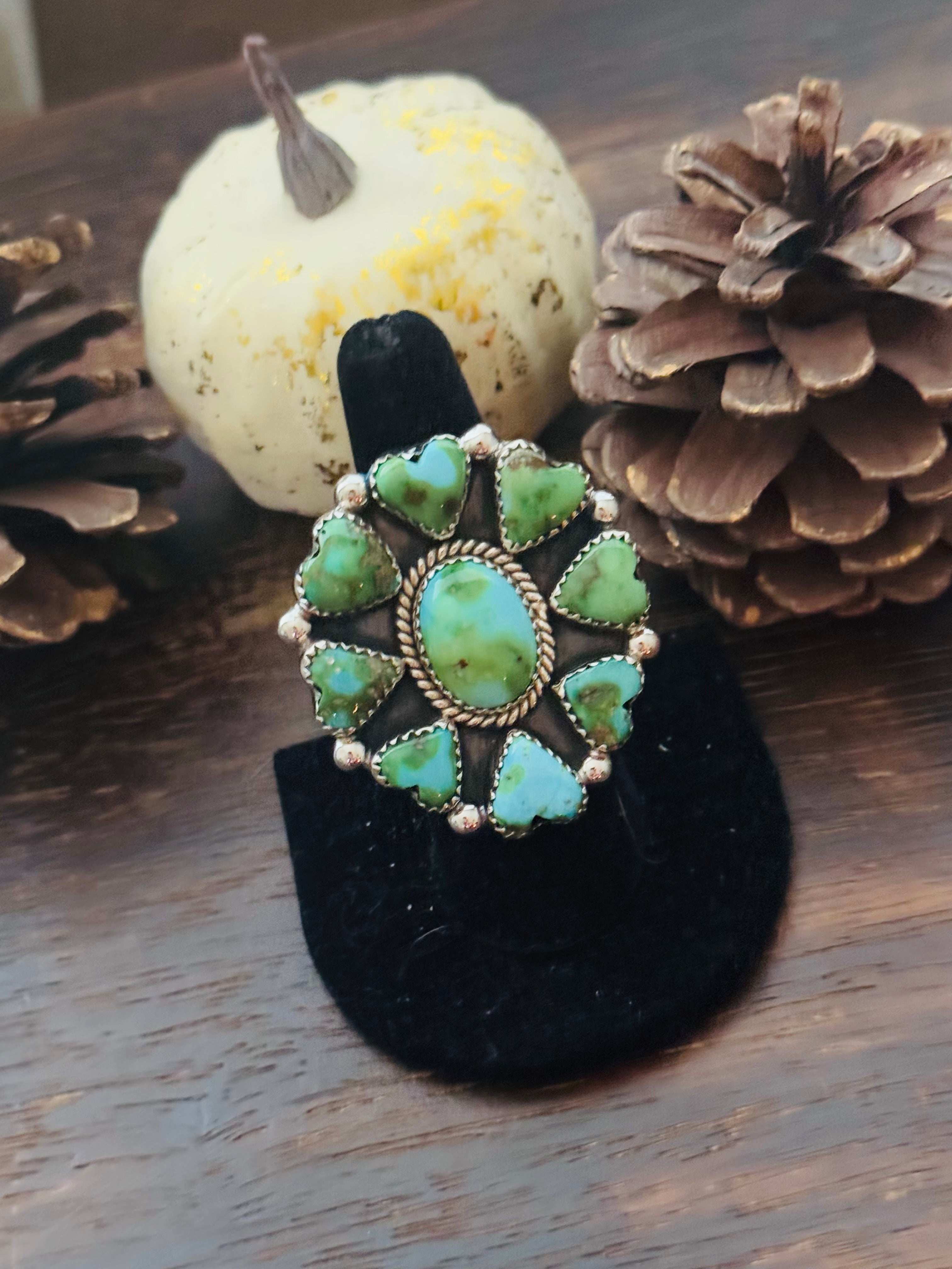 Southwest Handmade Sonoran Mountain Turquoise & Sterling Silver Adjustable Cluster Ring