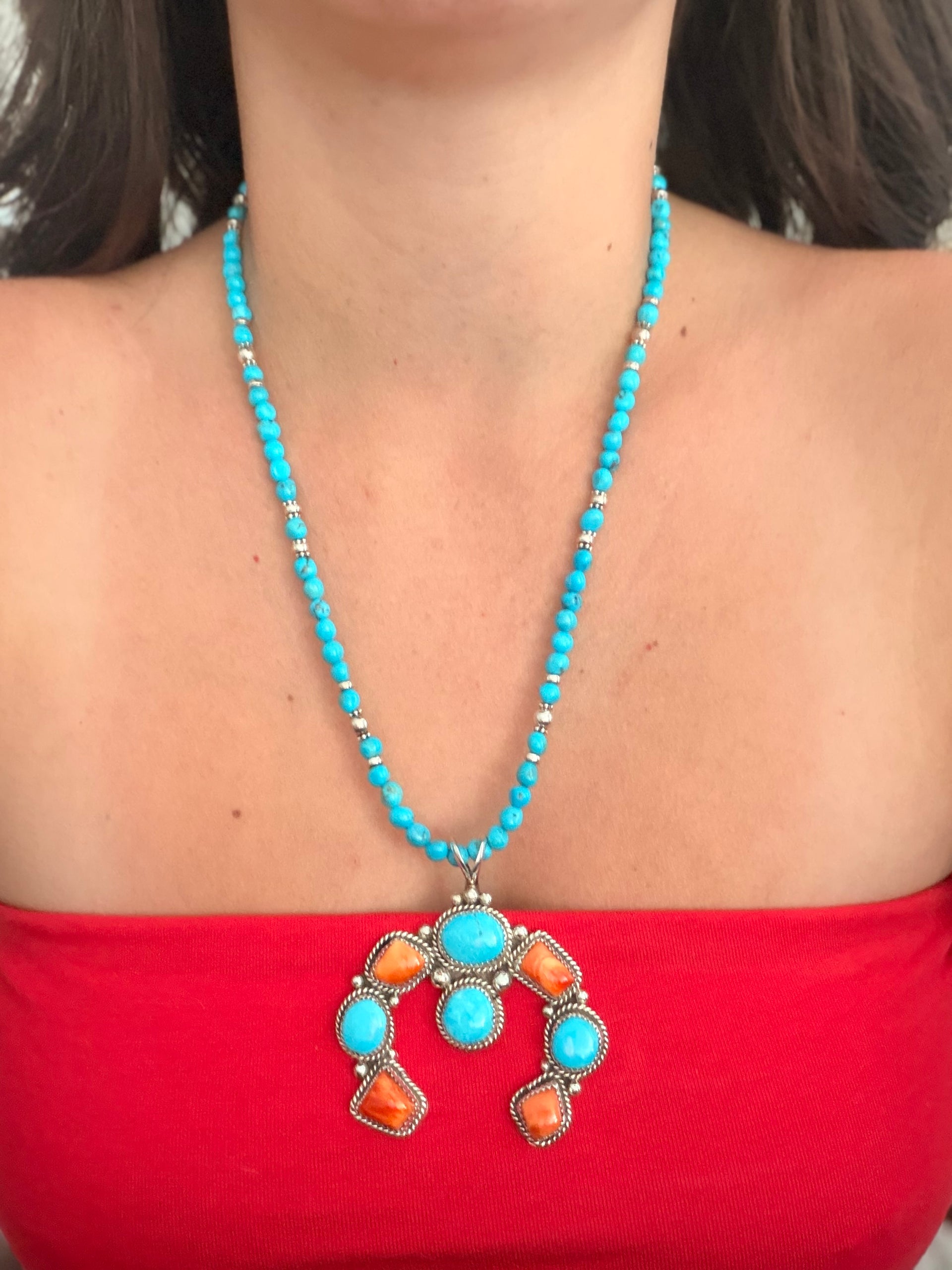 Navajo Made Multi Stone & Sterling Silver Naja Cluster Beaded Necklace