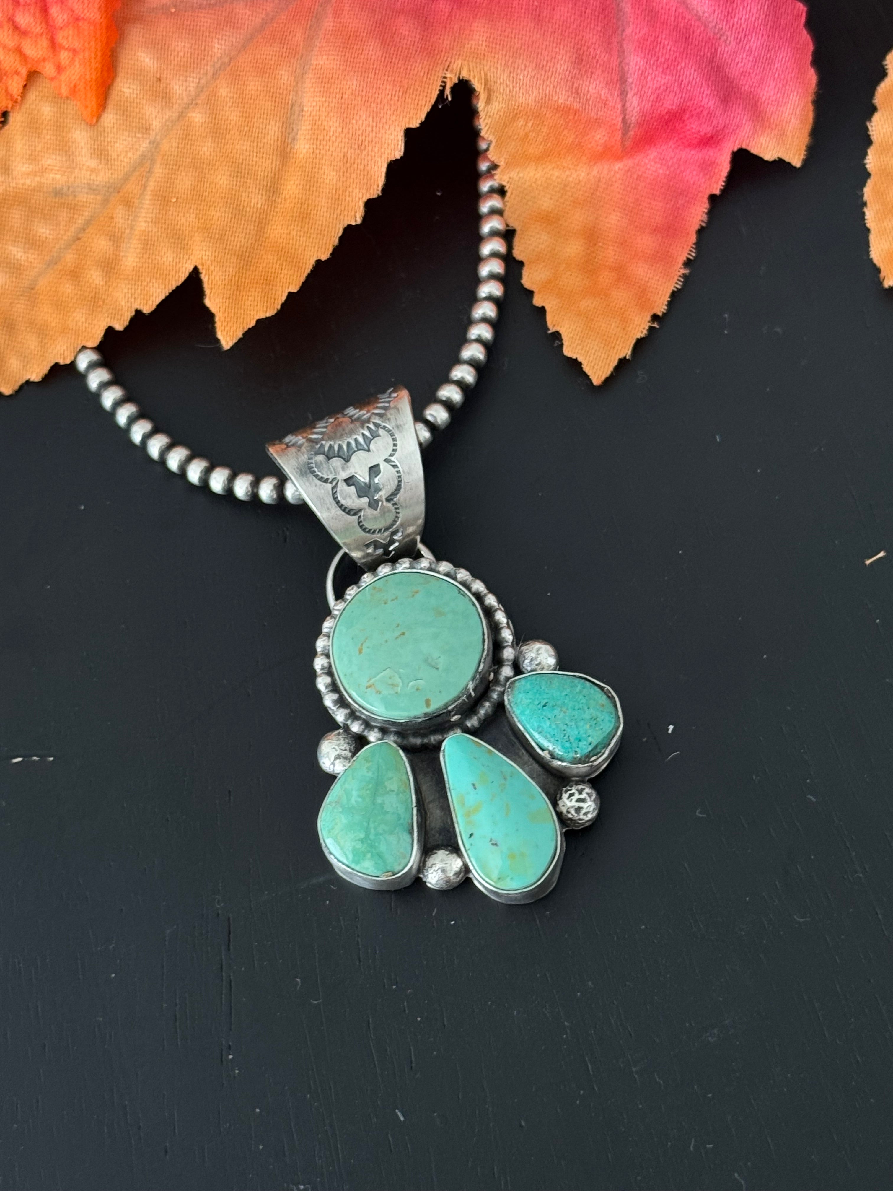 Navajo Made Kingman Turquoise & Sterling Silver Pendant