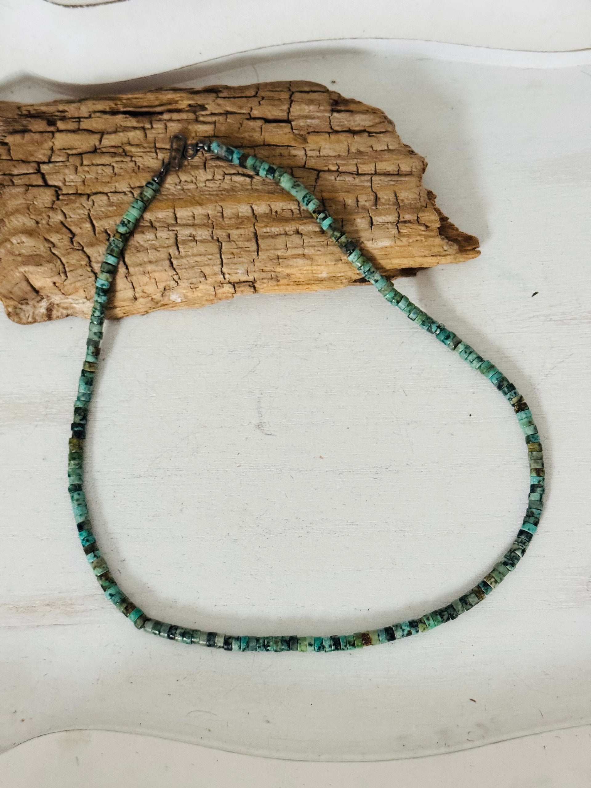 Navajo Made Kingman Heishi & Sterling Silver Necklace
