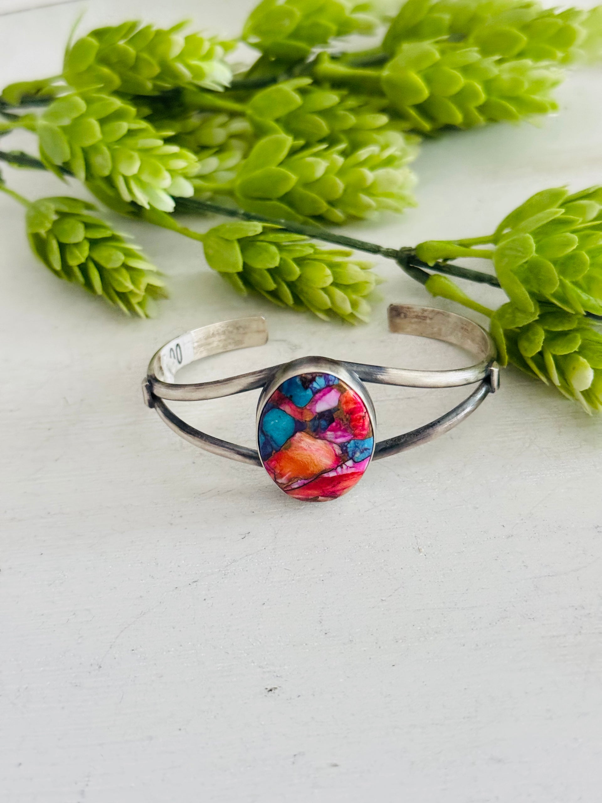 Navajo Made Mohave Turquoise  & Sterling Silver Cuff Bracelet