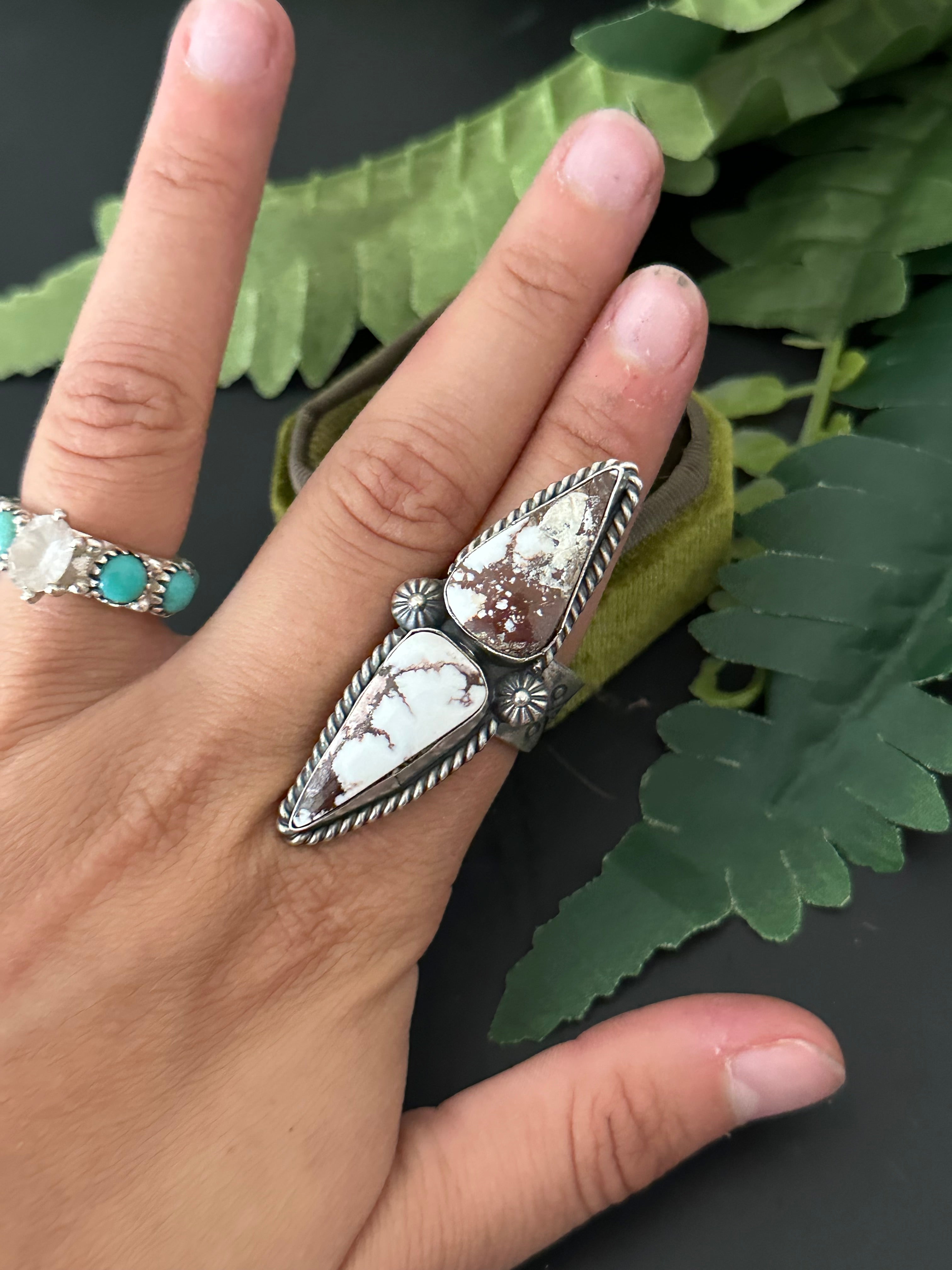 Navajo Made Wild Horse & Sterling Silver Adjustable Ring