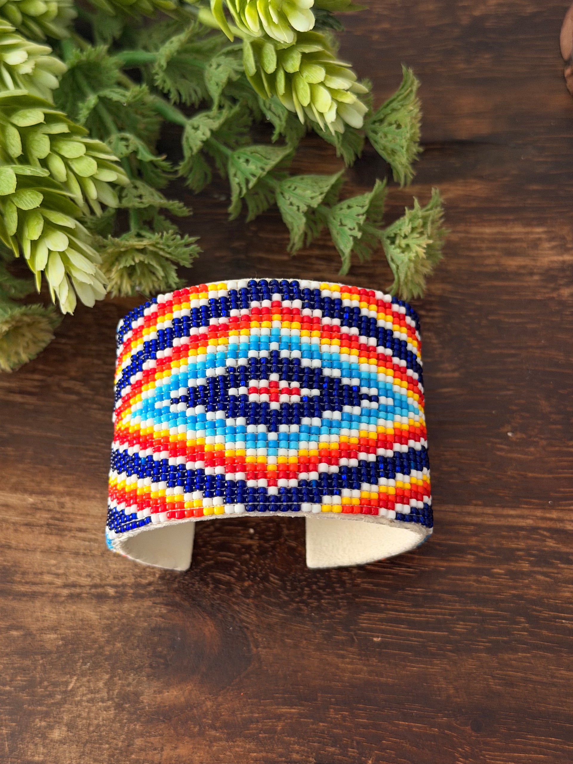 Navajo Made Beaded/Leather Cuff Bracelet