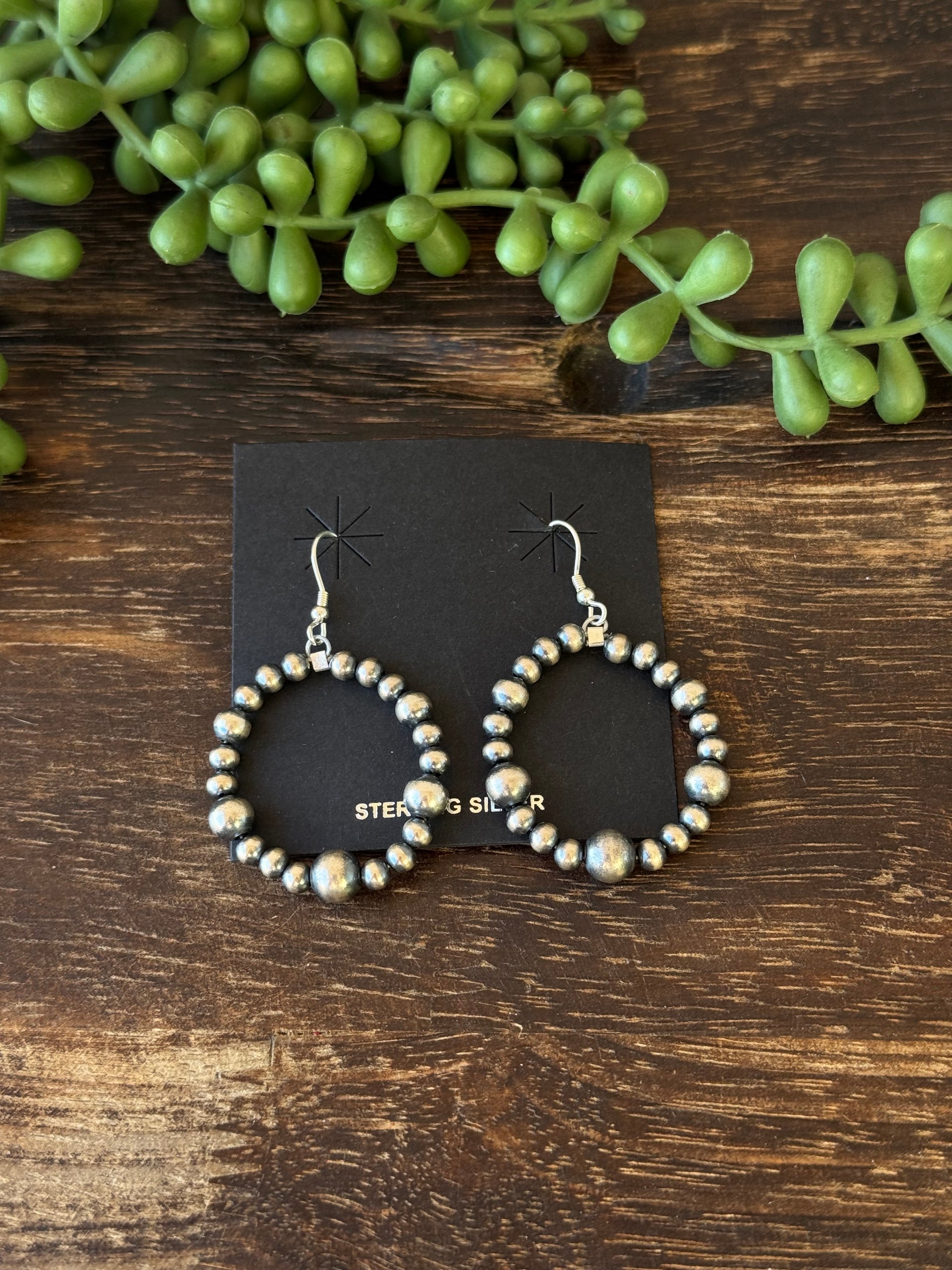 Navajo Strung Sterling Silver Pearls Dangle Earrings