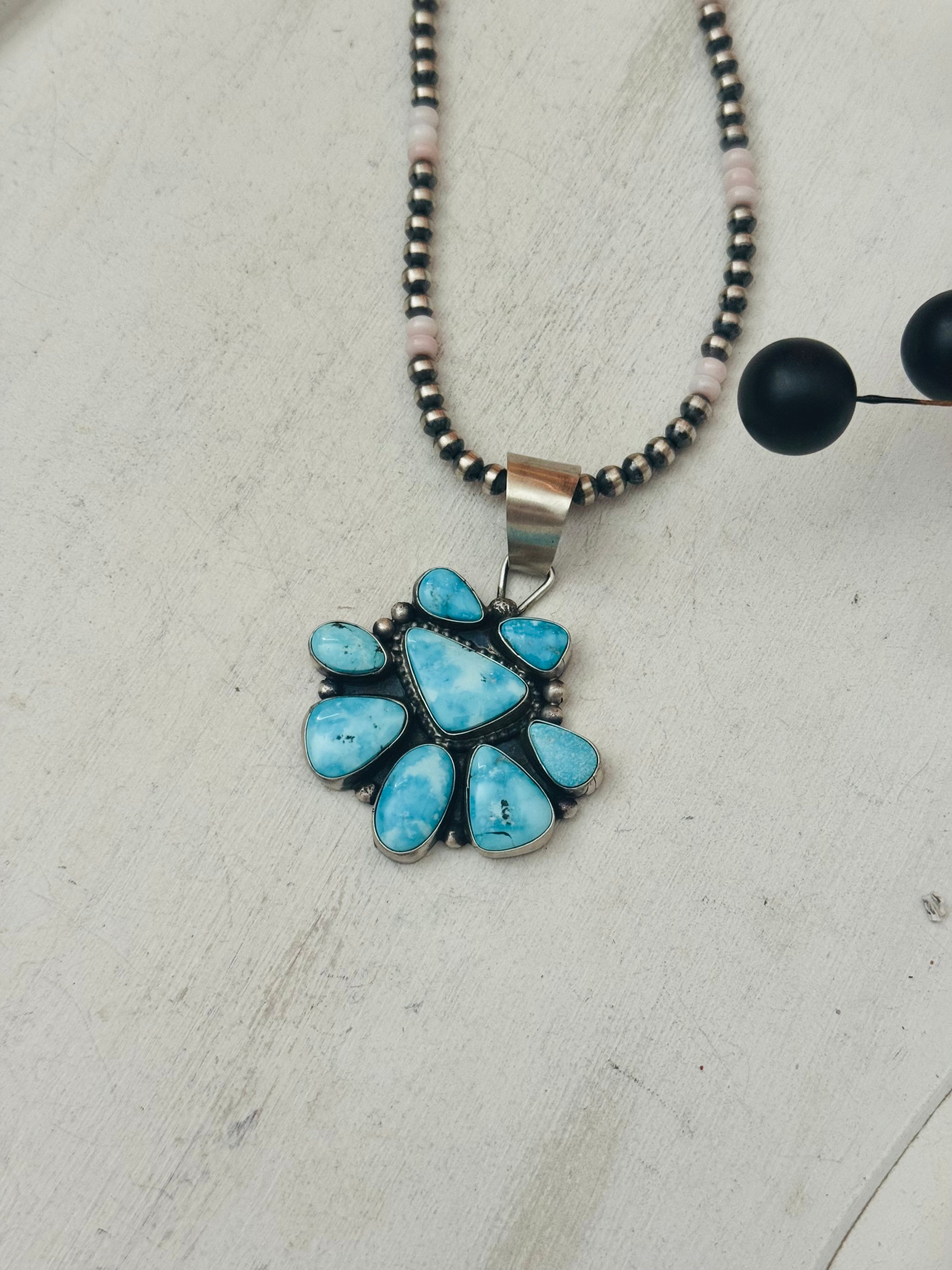 Navajo Made Blue Ridge Turquoise & Sterling Silver Cluster Pendant