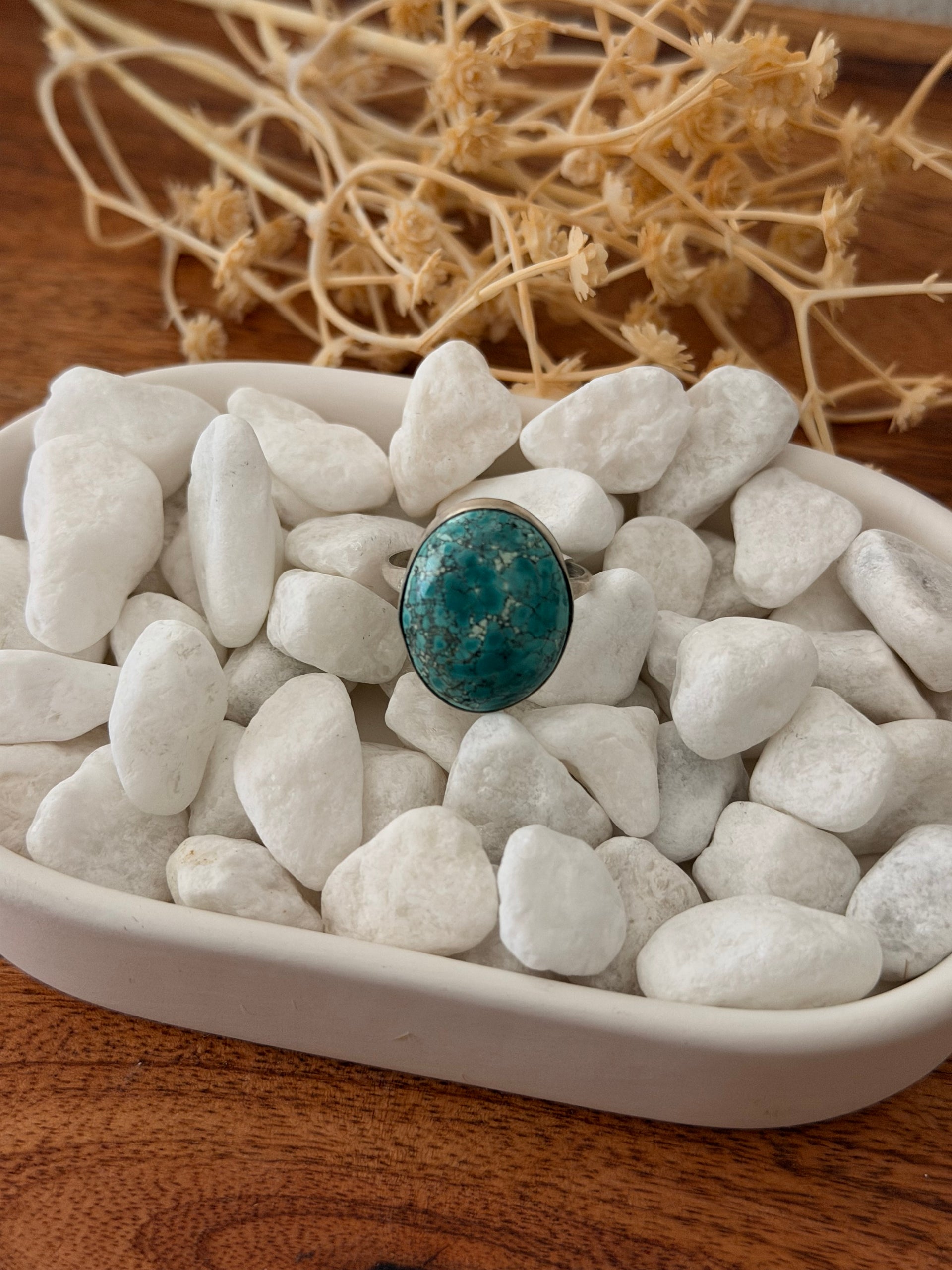 Navajo Made White Water Turquoise & Sterling Silver Ring Size 9.75