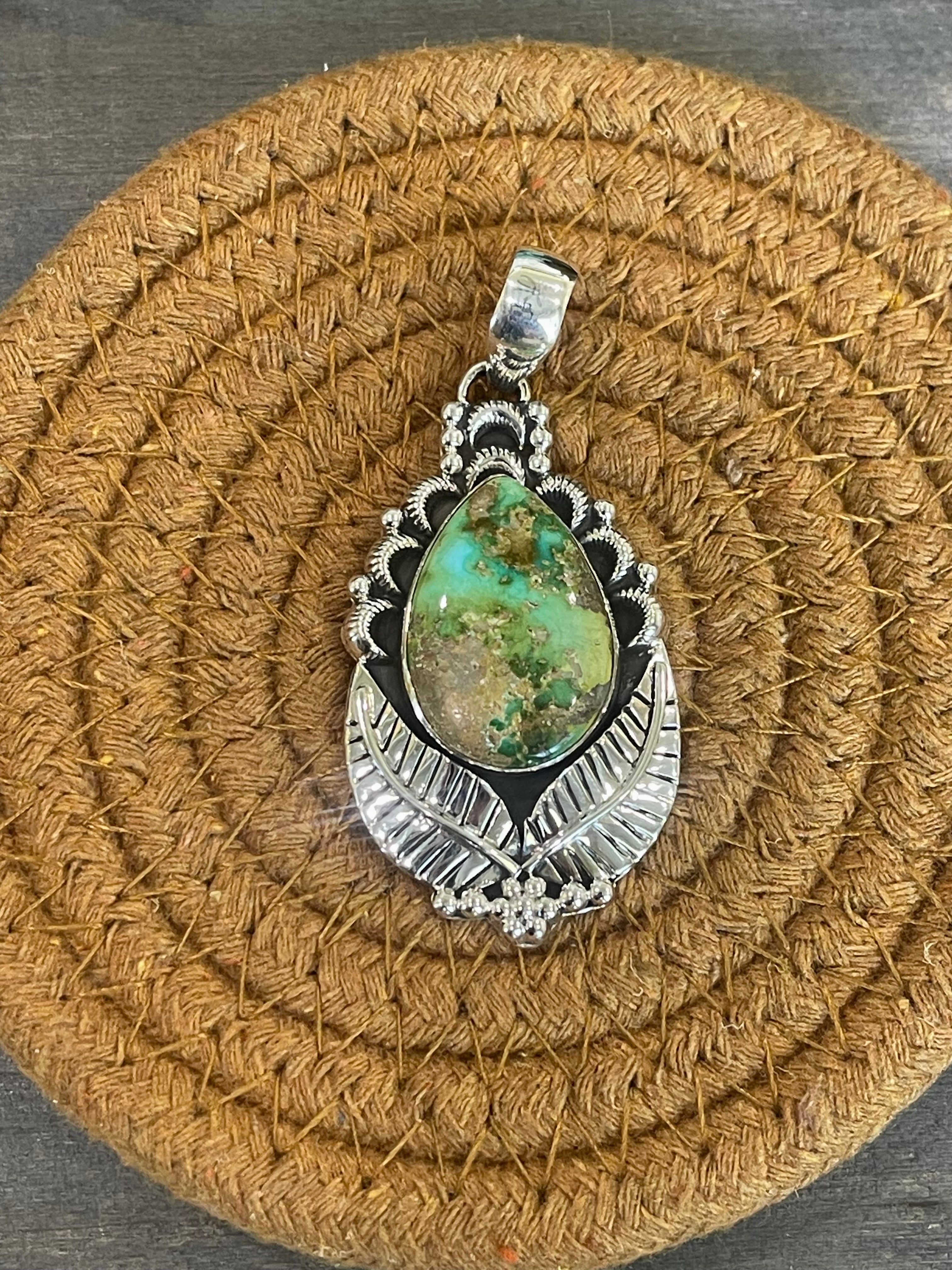 Southwest Handmade Sonoran Mountain Turquoise & Sterling Silver Pendant