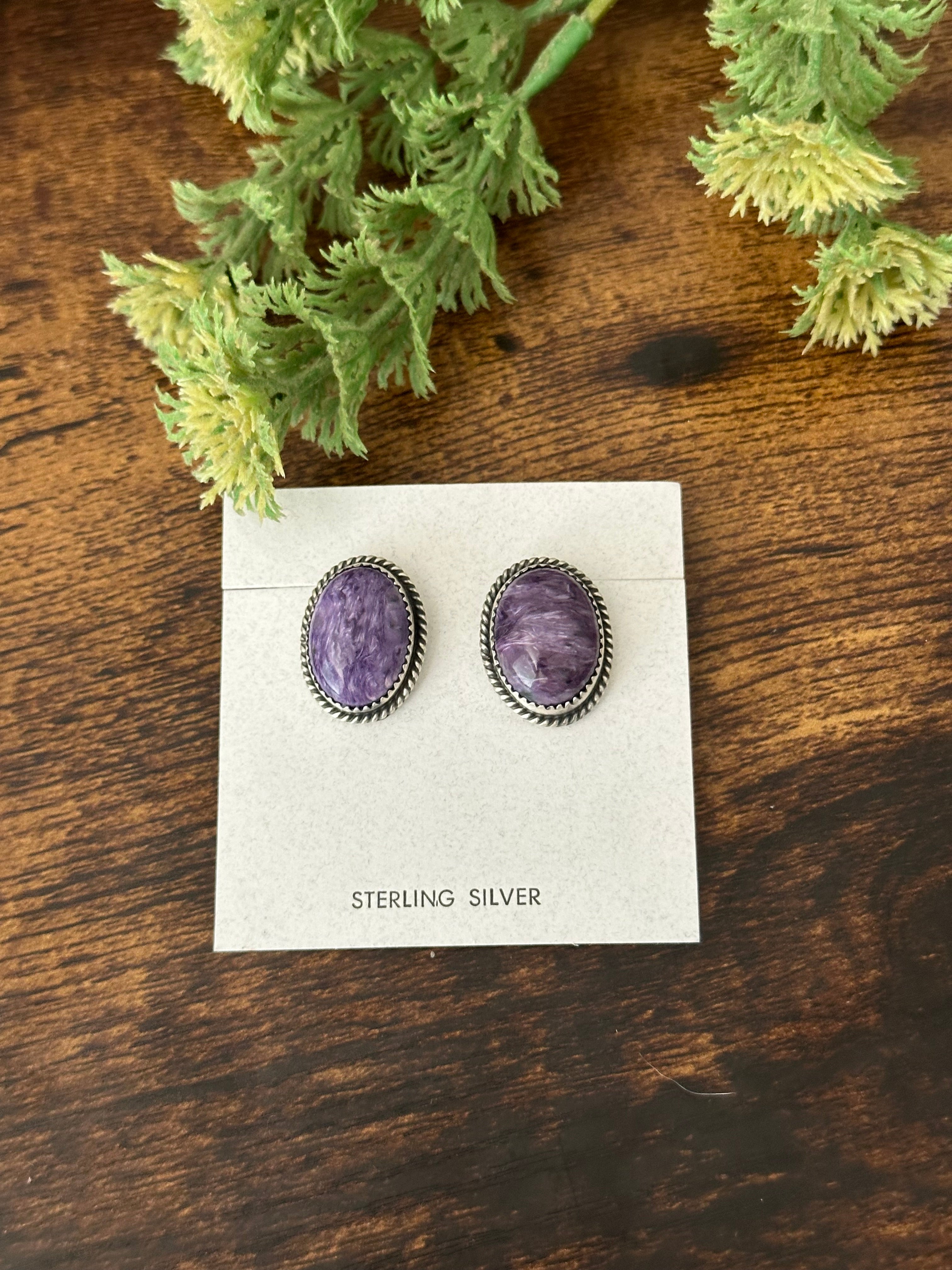 Freda Martinez Charoite & Sterling Silver Post Earrings