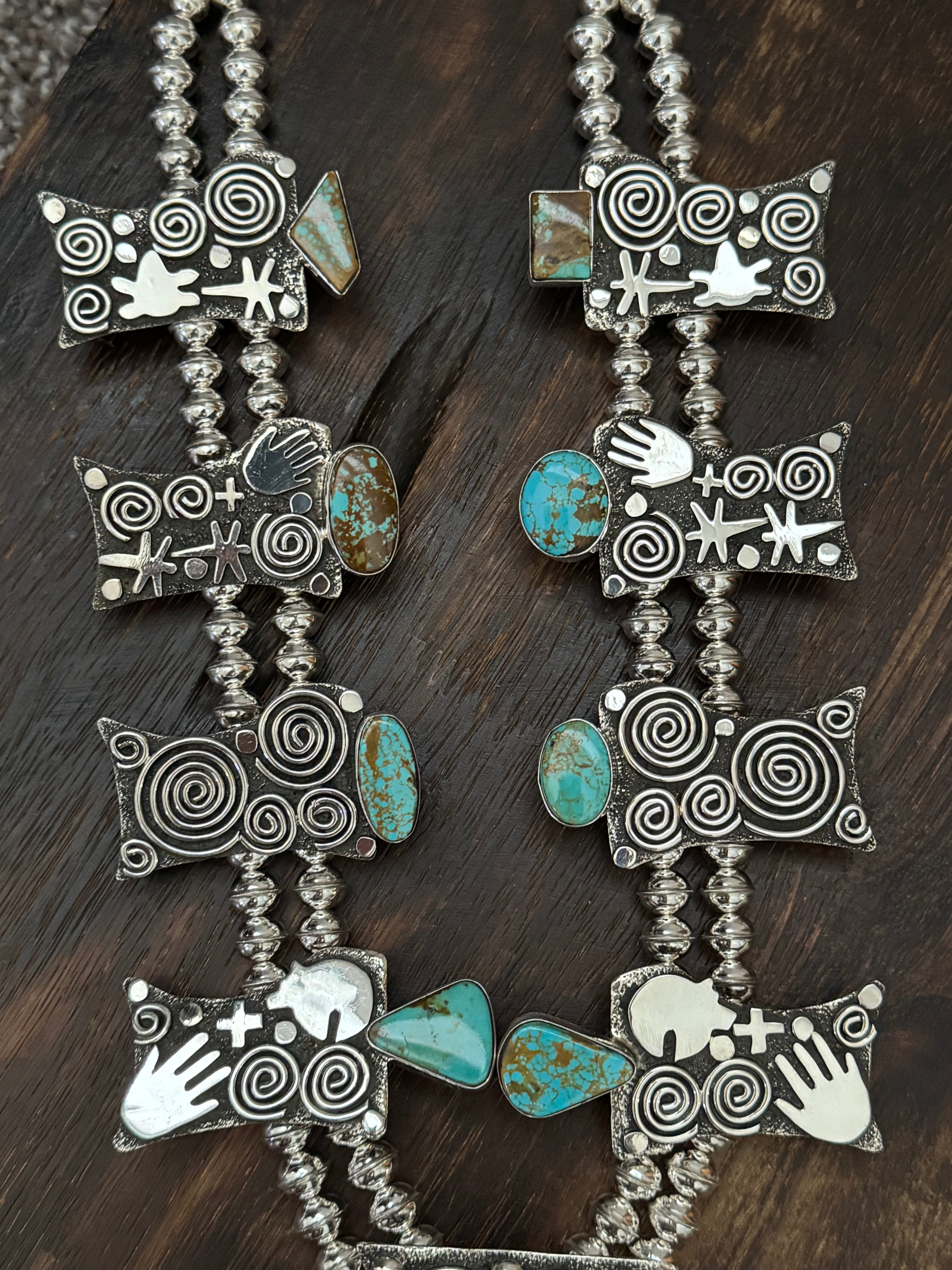 Alex Sanchez Pilot Mountain Turquoise & Sterling Silver Squash Blossom Necklace Set