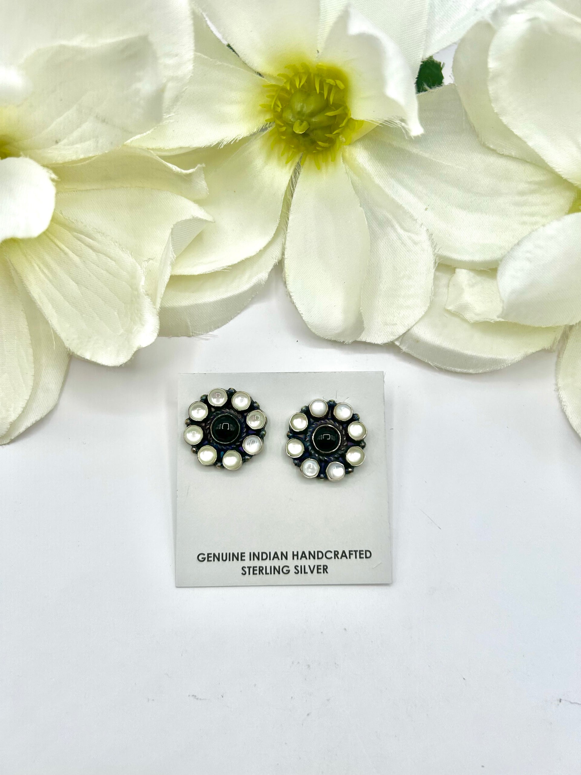 Navajo Made Multi Stone & Sterling Silver Post  Earrings