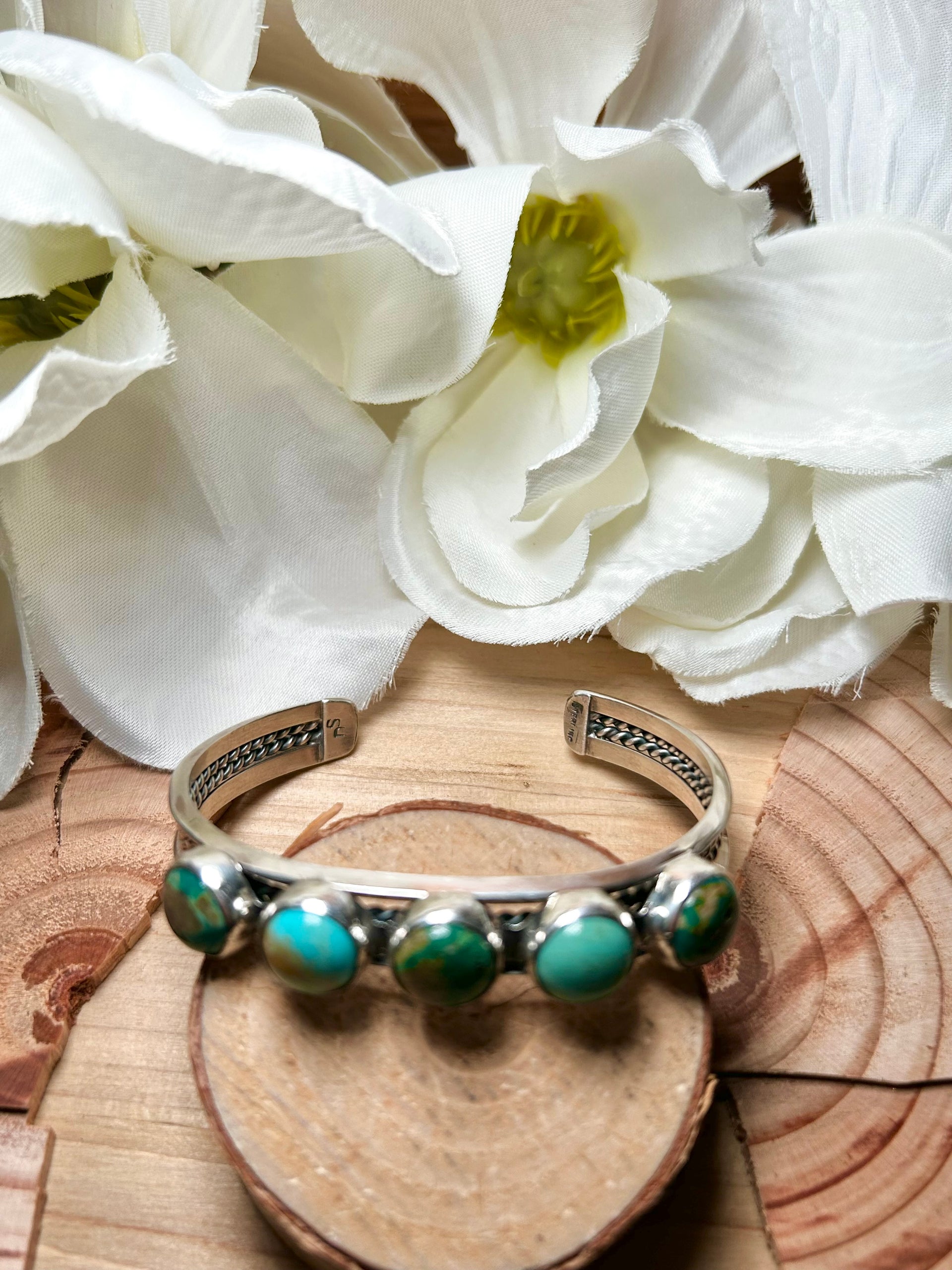 Navajo Made Kingman Turquoise & Sterling Silver Cuff Bracelet