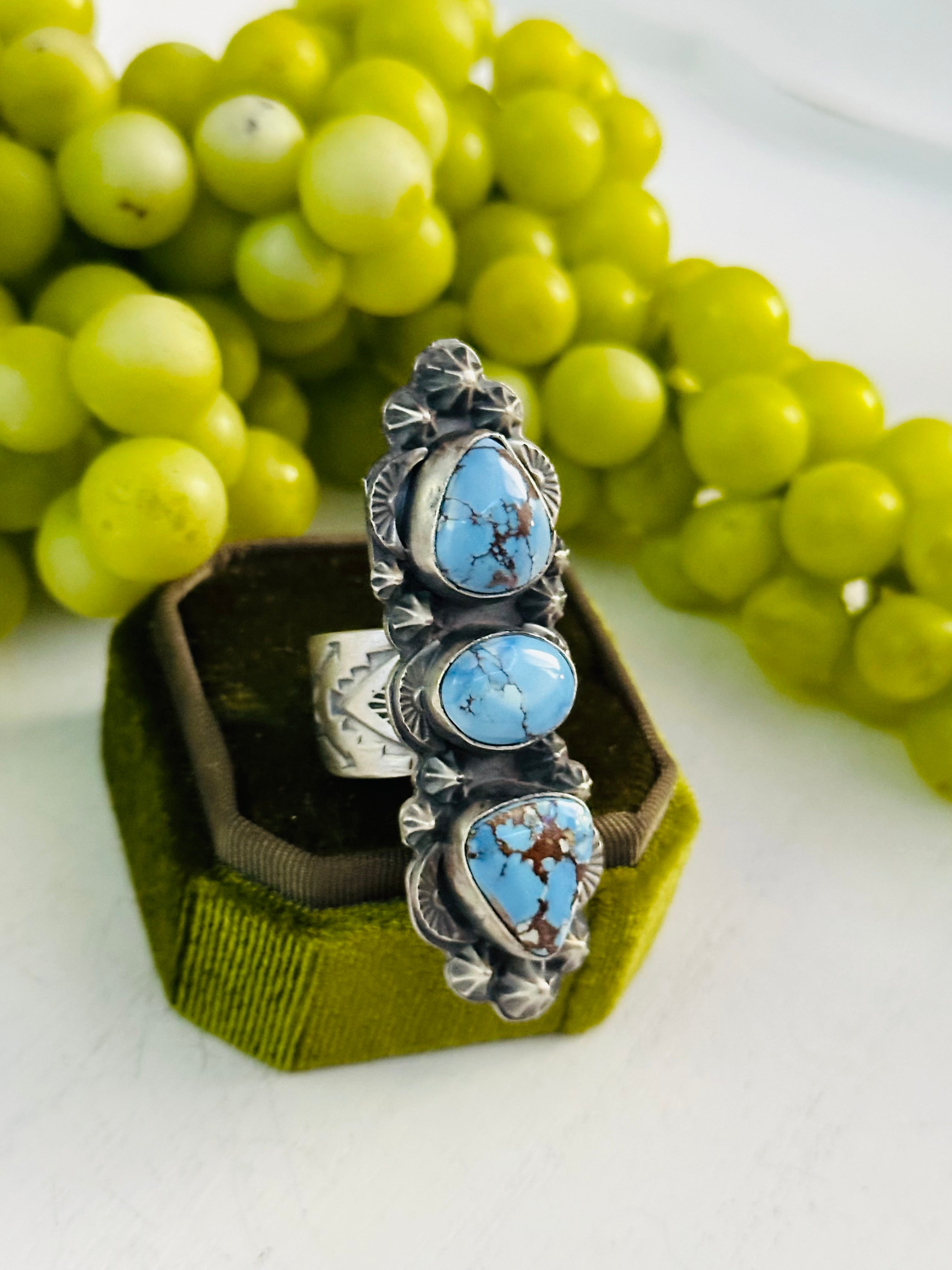 Tim Vandever Golden Hills Turquoise & Sterling Silver Ring Size 8
