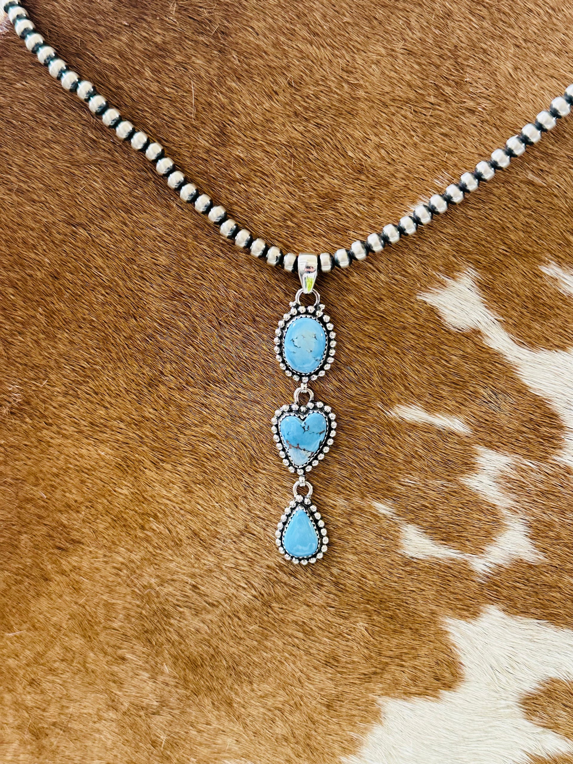 Southwest Handmade Golden Hills Turquoise & Sterling Silver Cluster Pendant