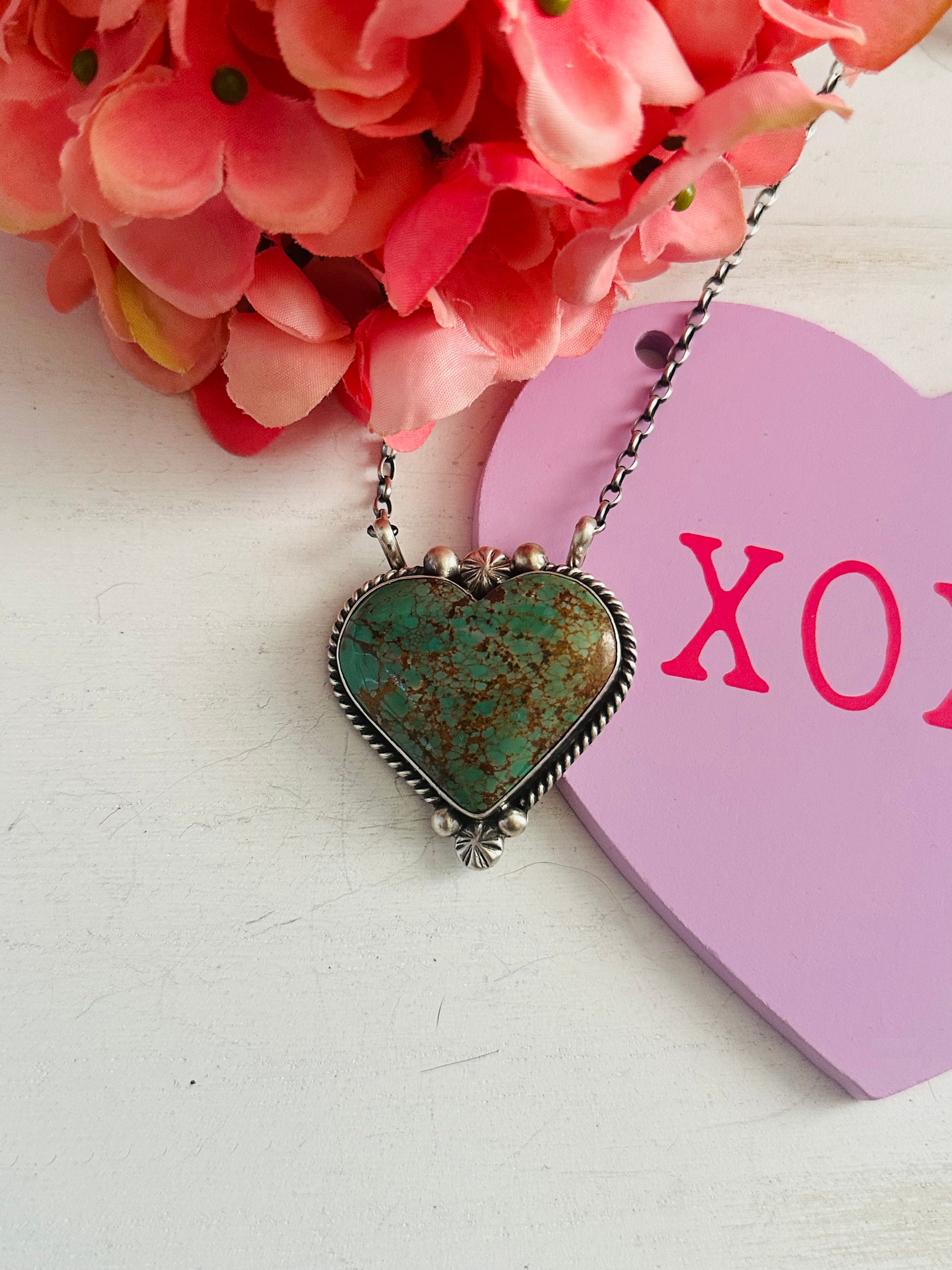 Alfred Martinez Kingman Turquoise & Sterling Silver Heart Necklace
