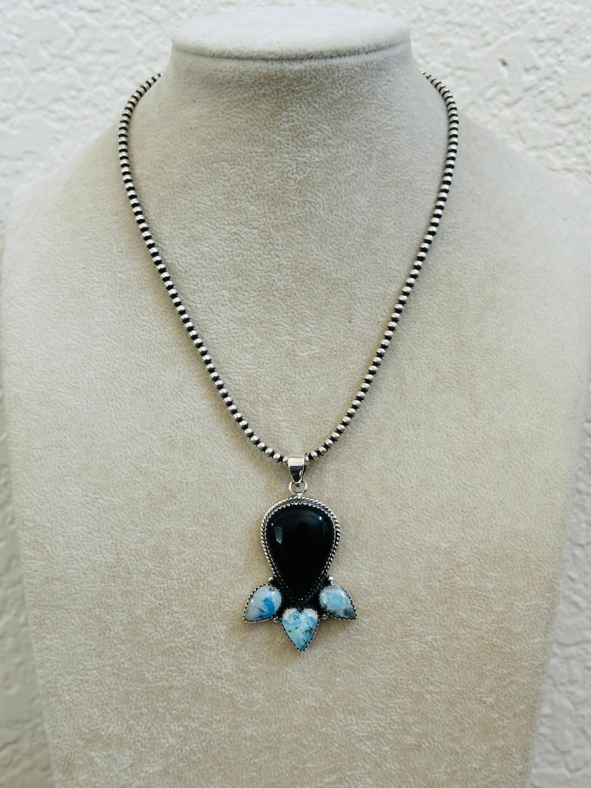 Southwest Handmade Multi Stone & Sterling Silver Cluster Pendant
