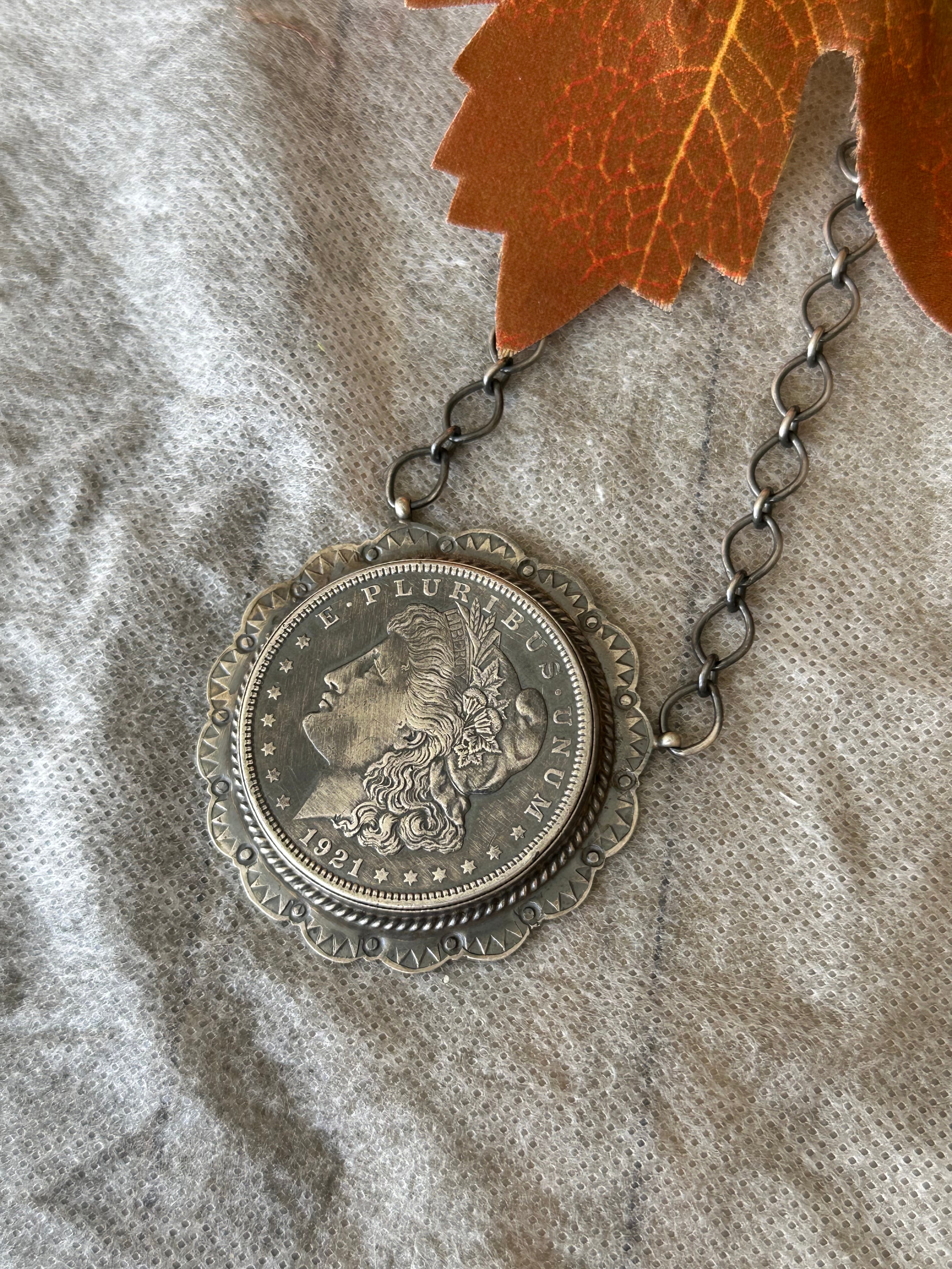 Peggy Skeets Sterling Silver Liberty Dollar Necklace