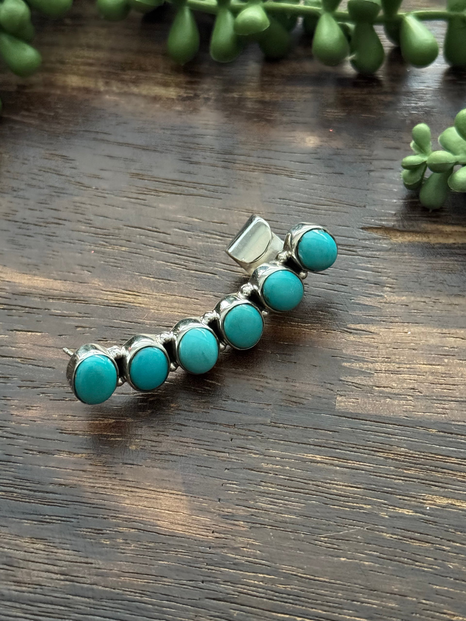Southwest Handmade Kingman Turquoise & Sterling Silver Post Ear Climber Earrings