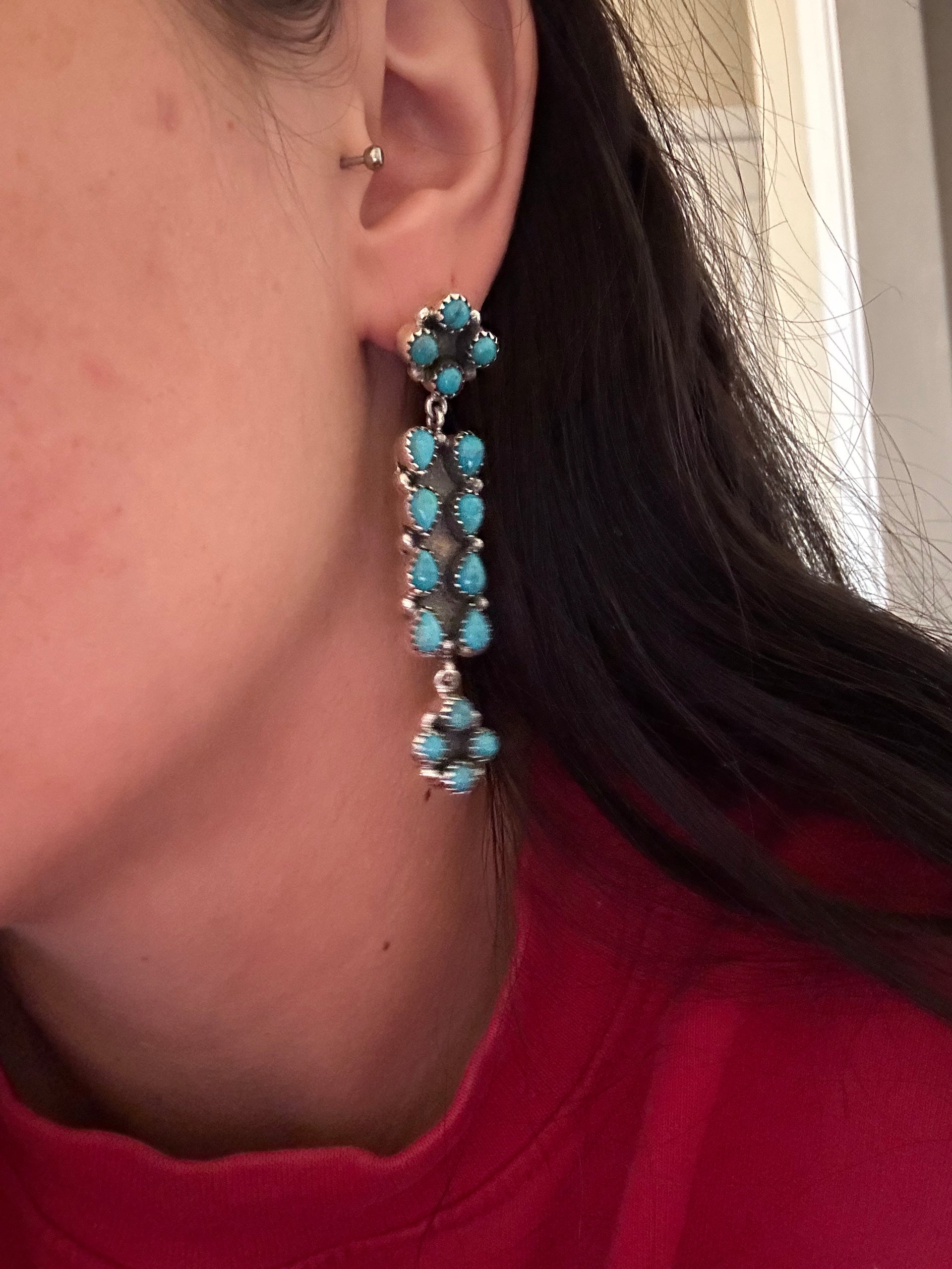 Southwest Handmade Kingman Turquoise & Sterling Silver Post Dangle Earrings
