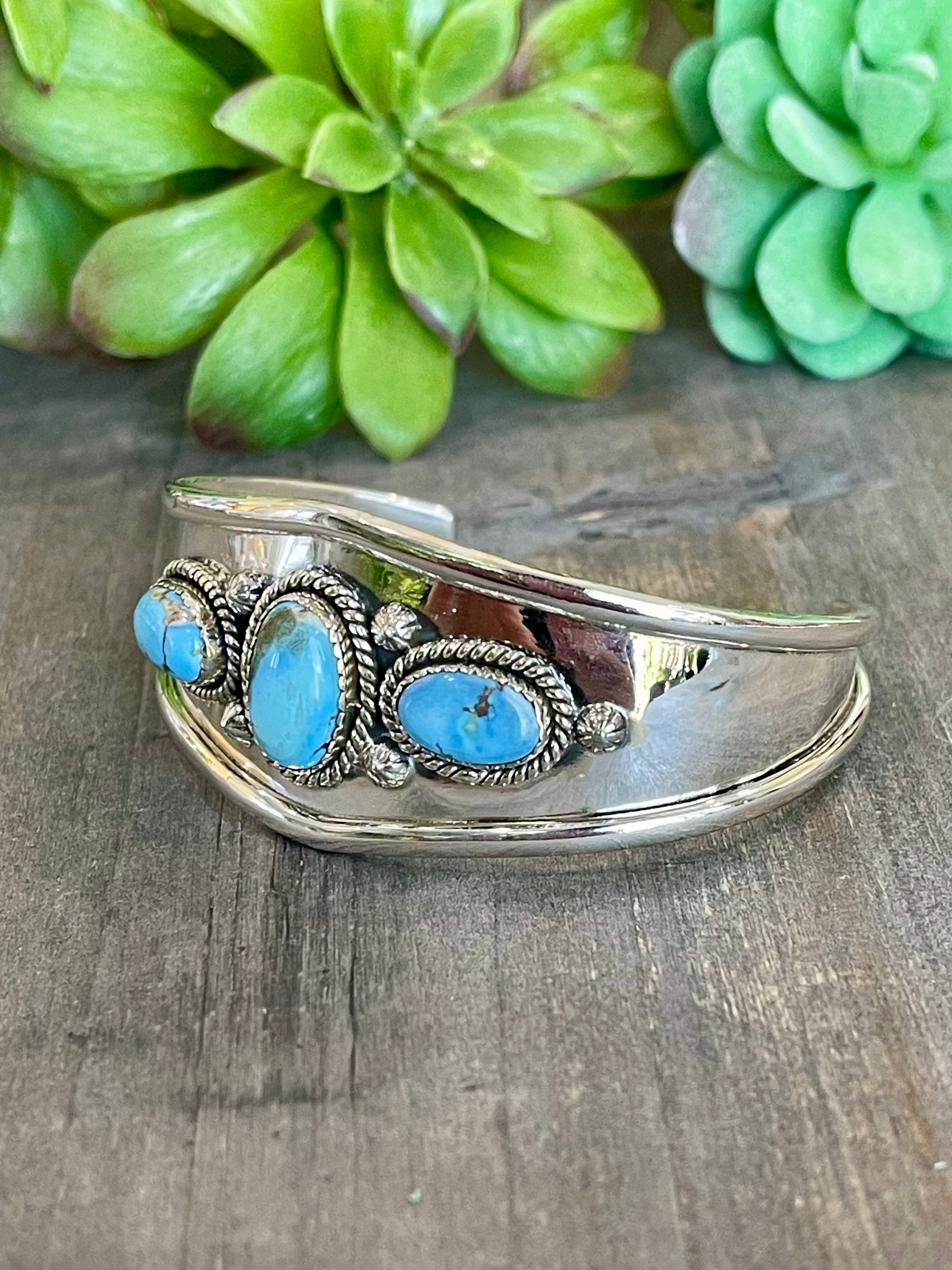 Southwest Handmade Golden Hills Turquoise & Sterling Silver Cuff Bracelet