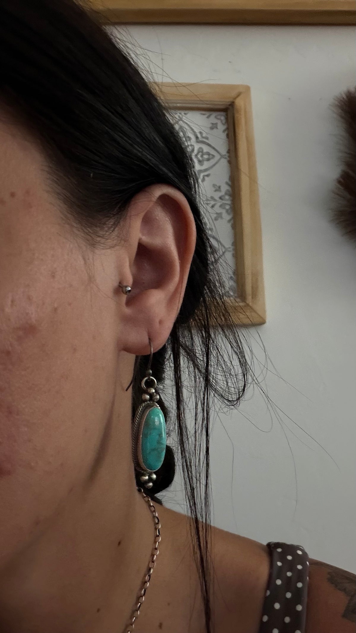 Navajo Made Royston Turquoise & Sterling Silver Dangle Earrings