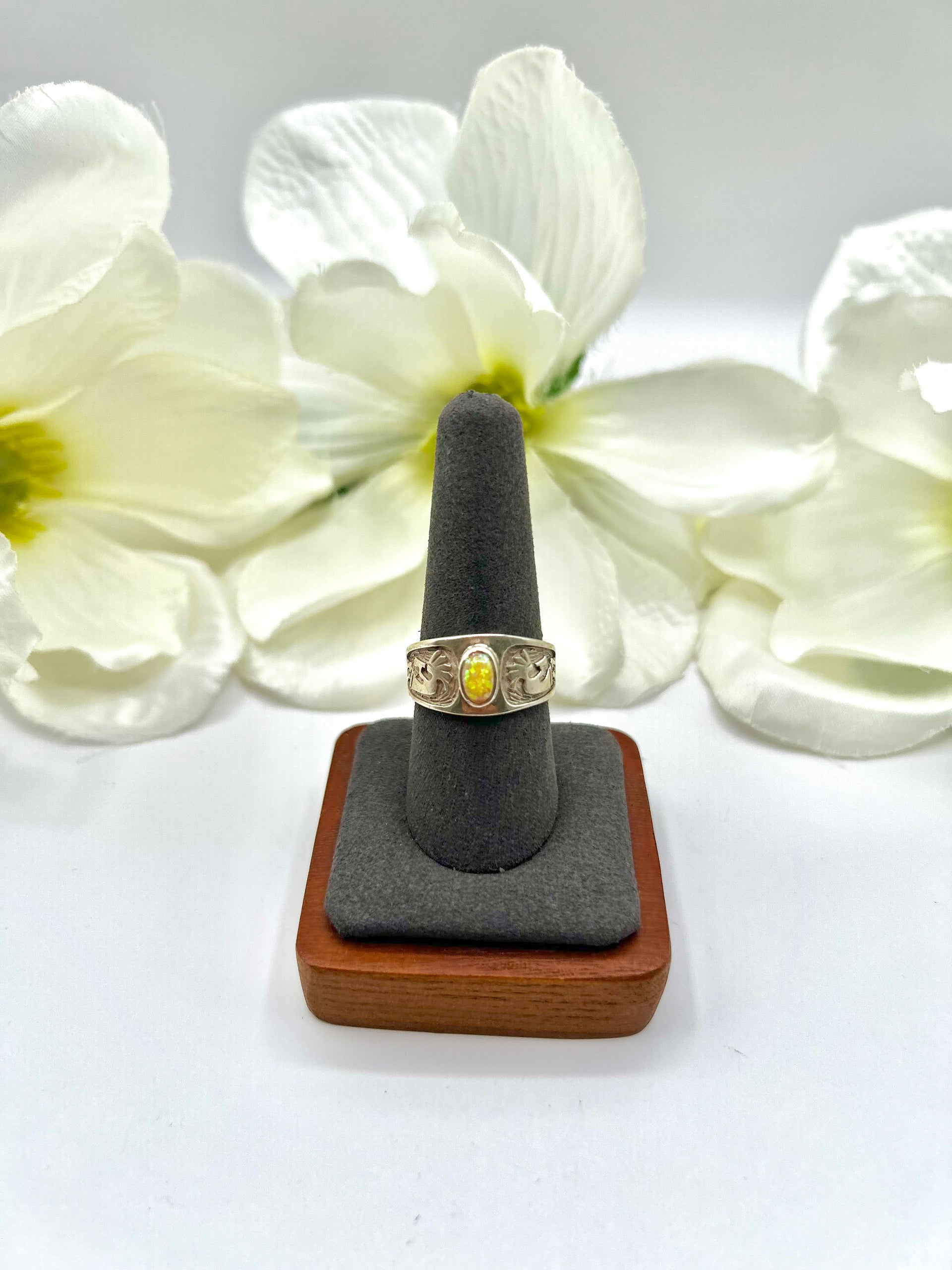 Julius Burbank Opal & Sterling Silver Ring Size 8.75