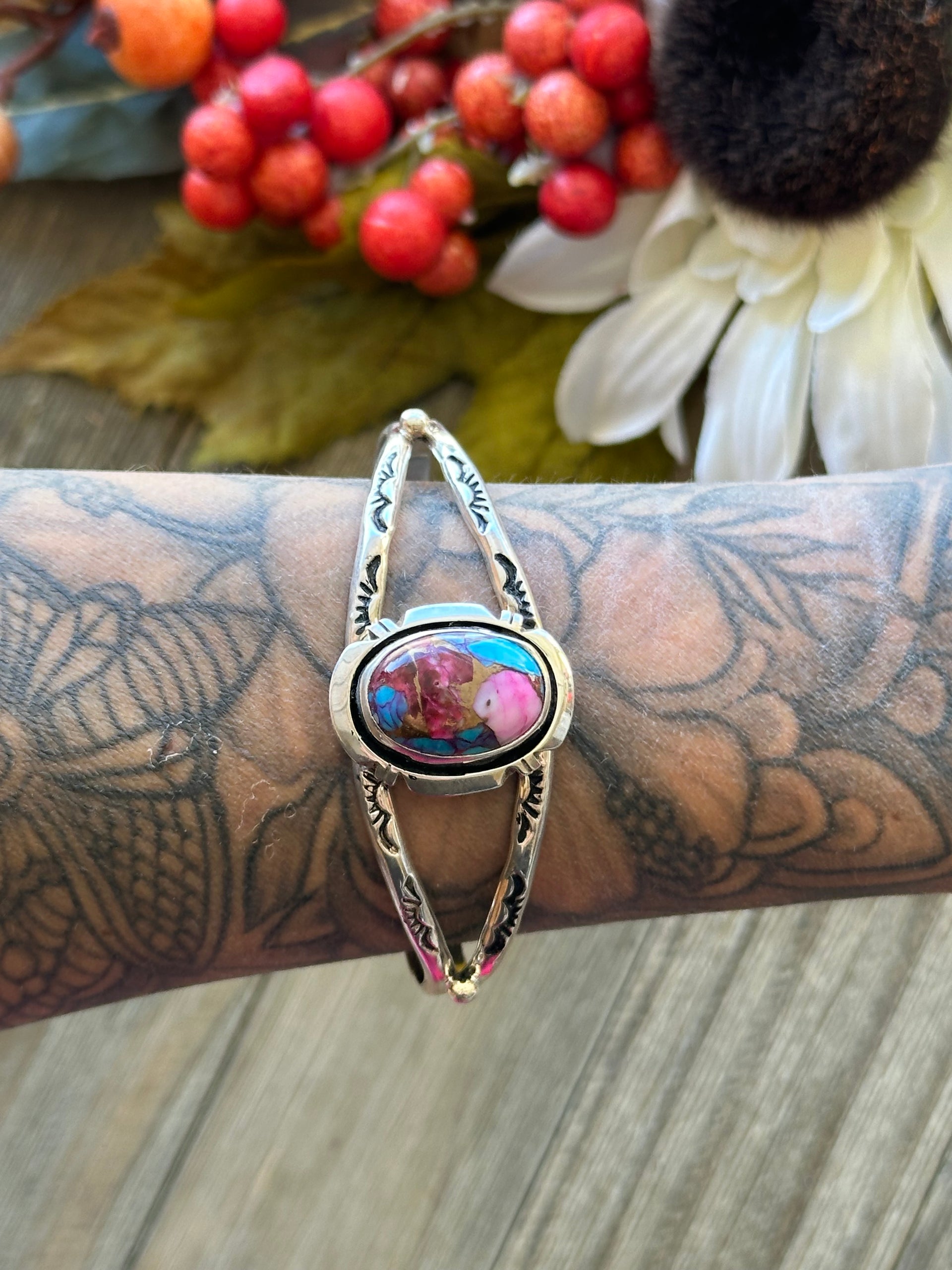 Navajo Made Mohave Turquoise & Sterling Silver Cuff Bracelet