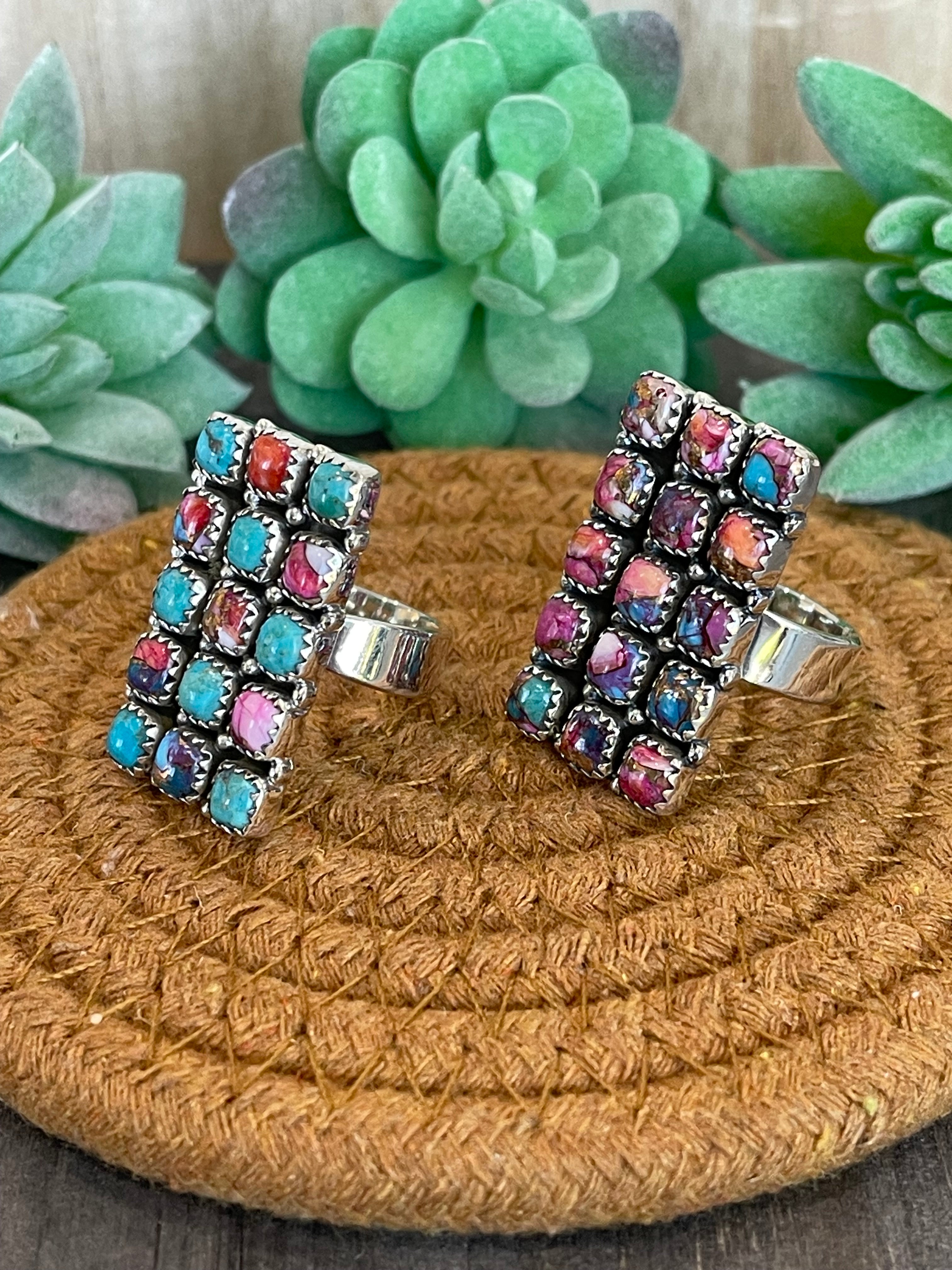 Southwest Handmade Pink Mohave & Sterling Silver Adjustable Cluster Ring