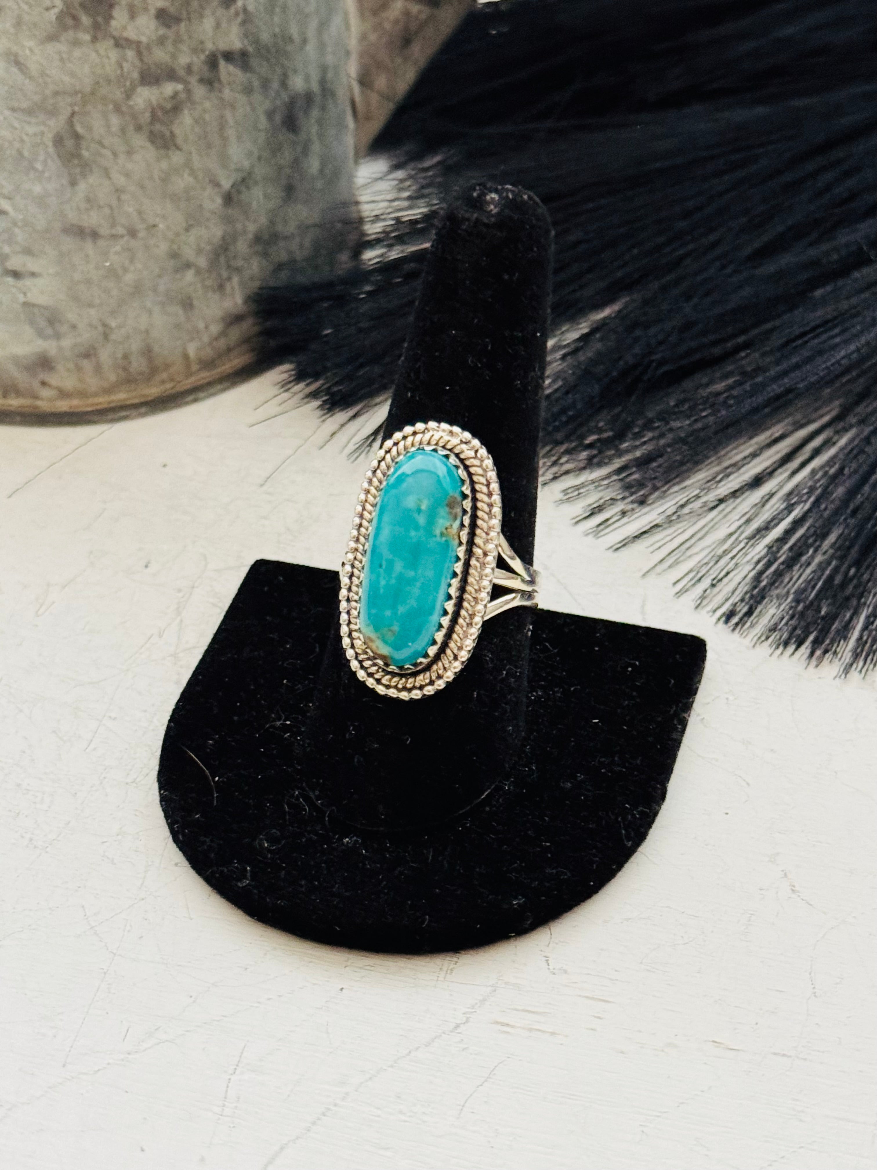 Southwest Handmade Kingman Turquoise & Sterling Silver Size Ring 9.5