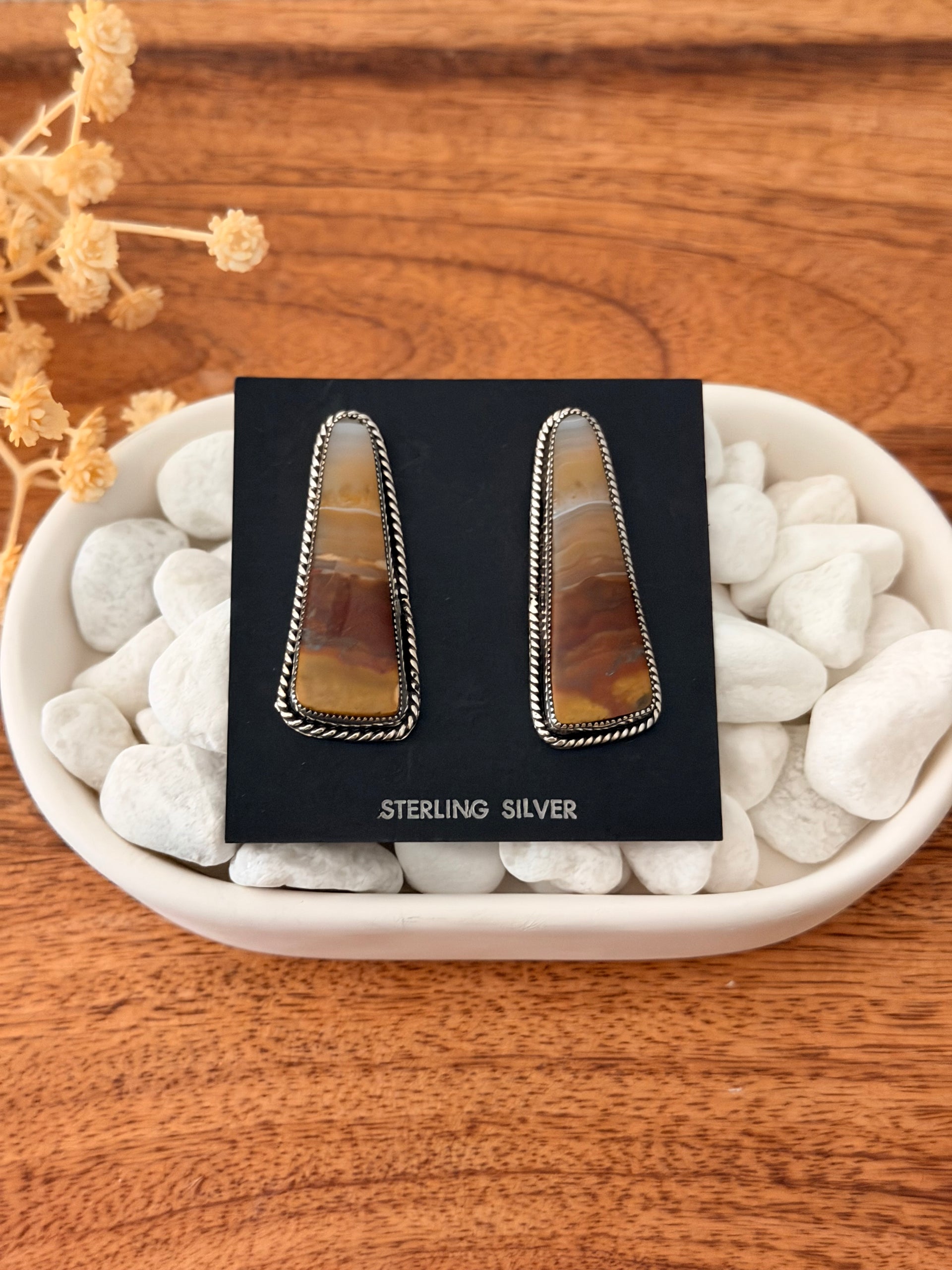 Navajo Made Ocean Jasper & Sterling Silver Post Dangle Earrings