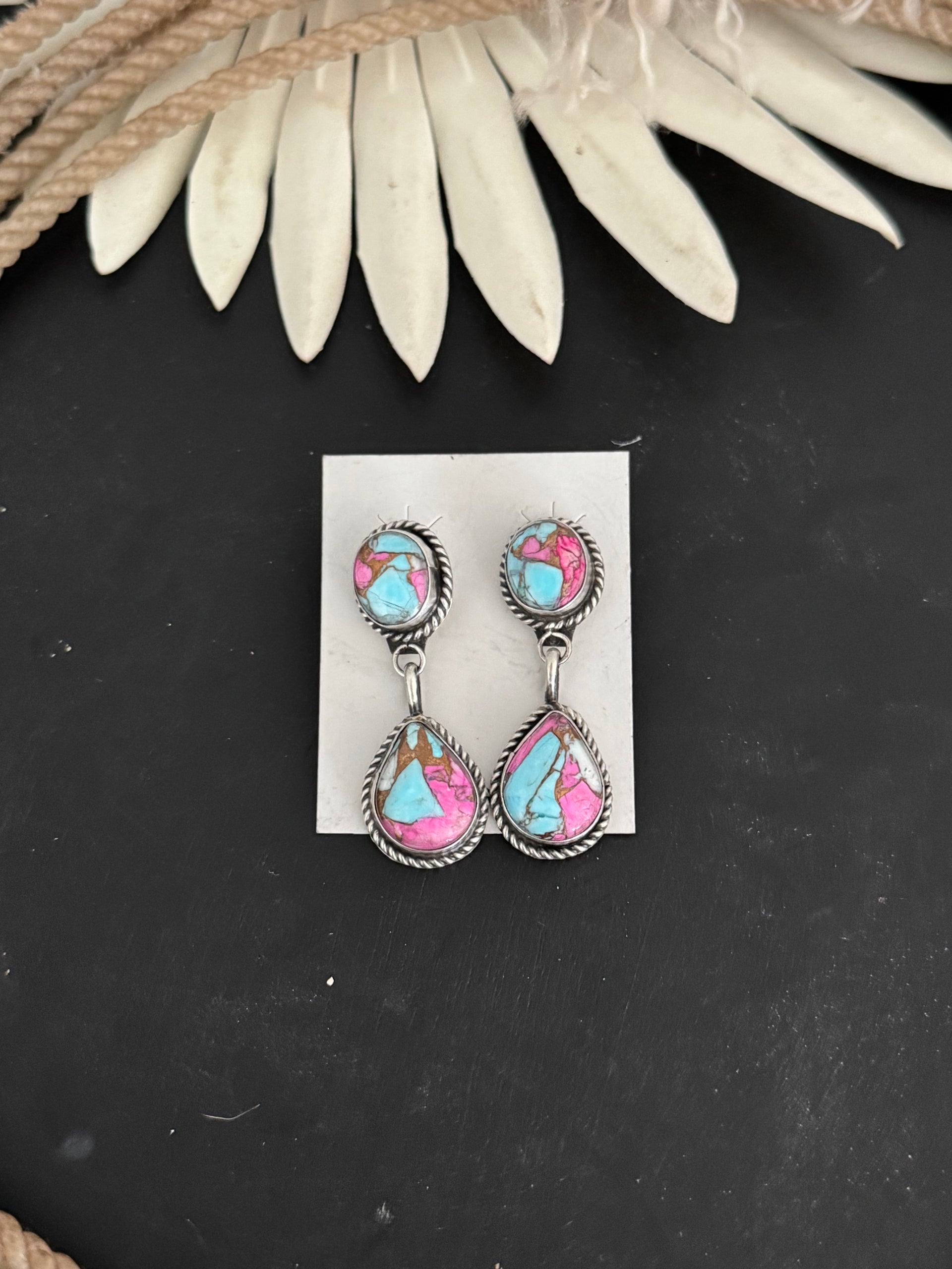 Freda Martinez Cotton Candy Composite & Sterling Silver Post Dangle Earrings