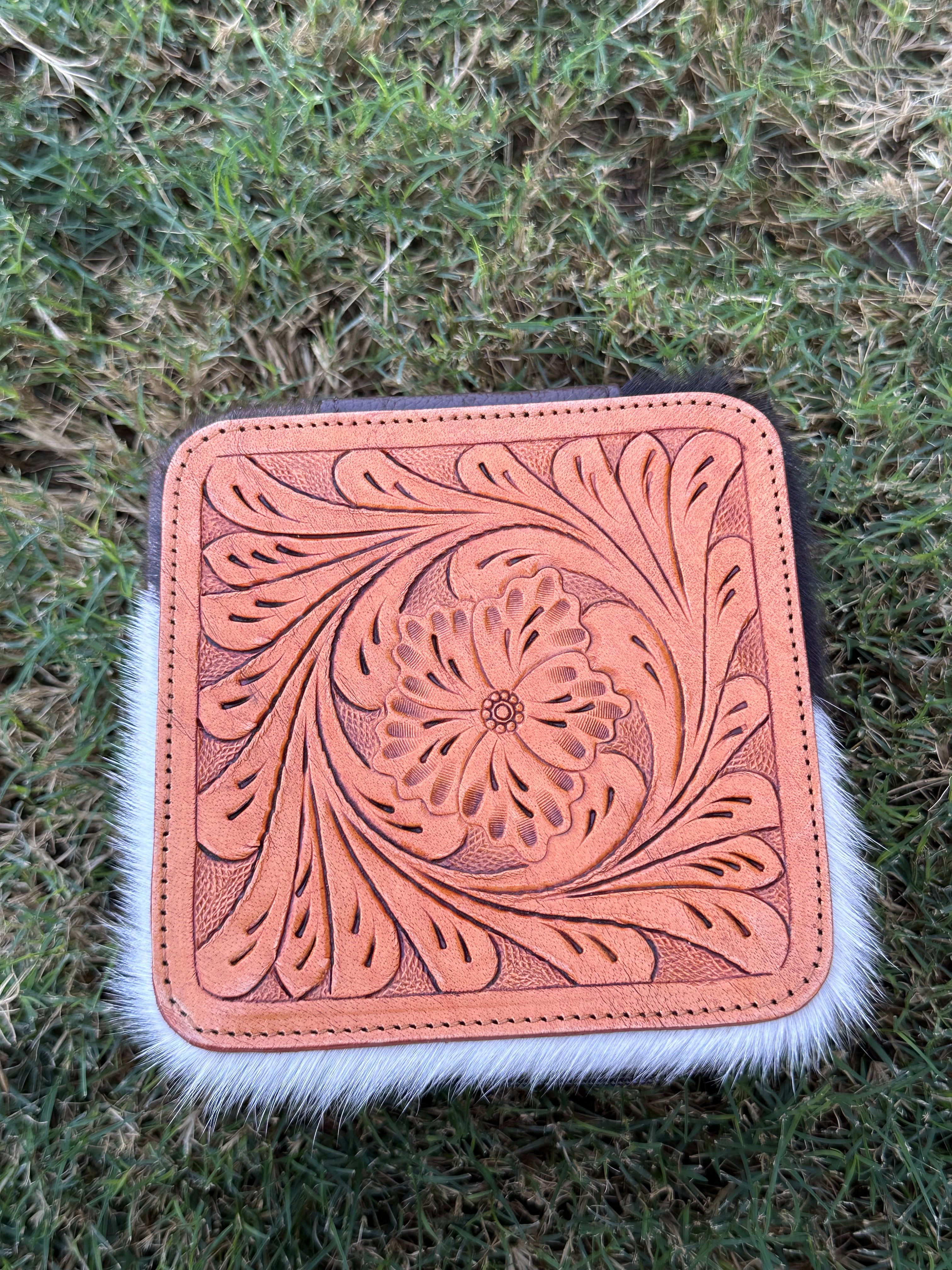 Genuine Tooled Leather Cowhide Jewelry Box