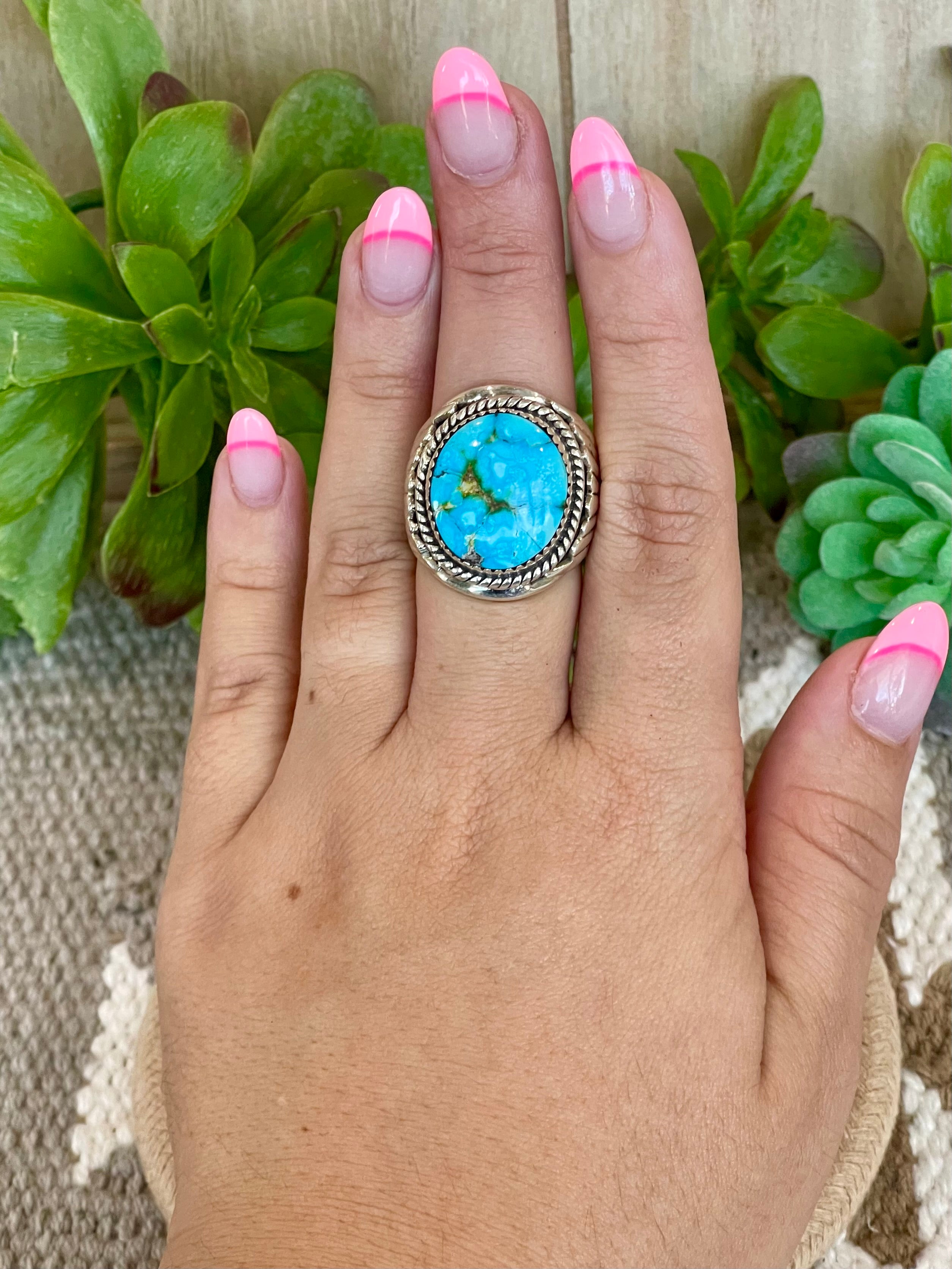 Southwest Handmade Sonoran Mountain Turquoise & Sterling Silver Size 7.25 Ring