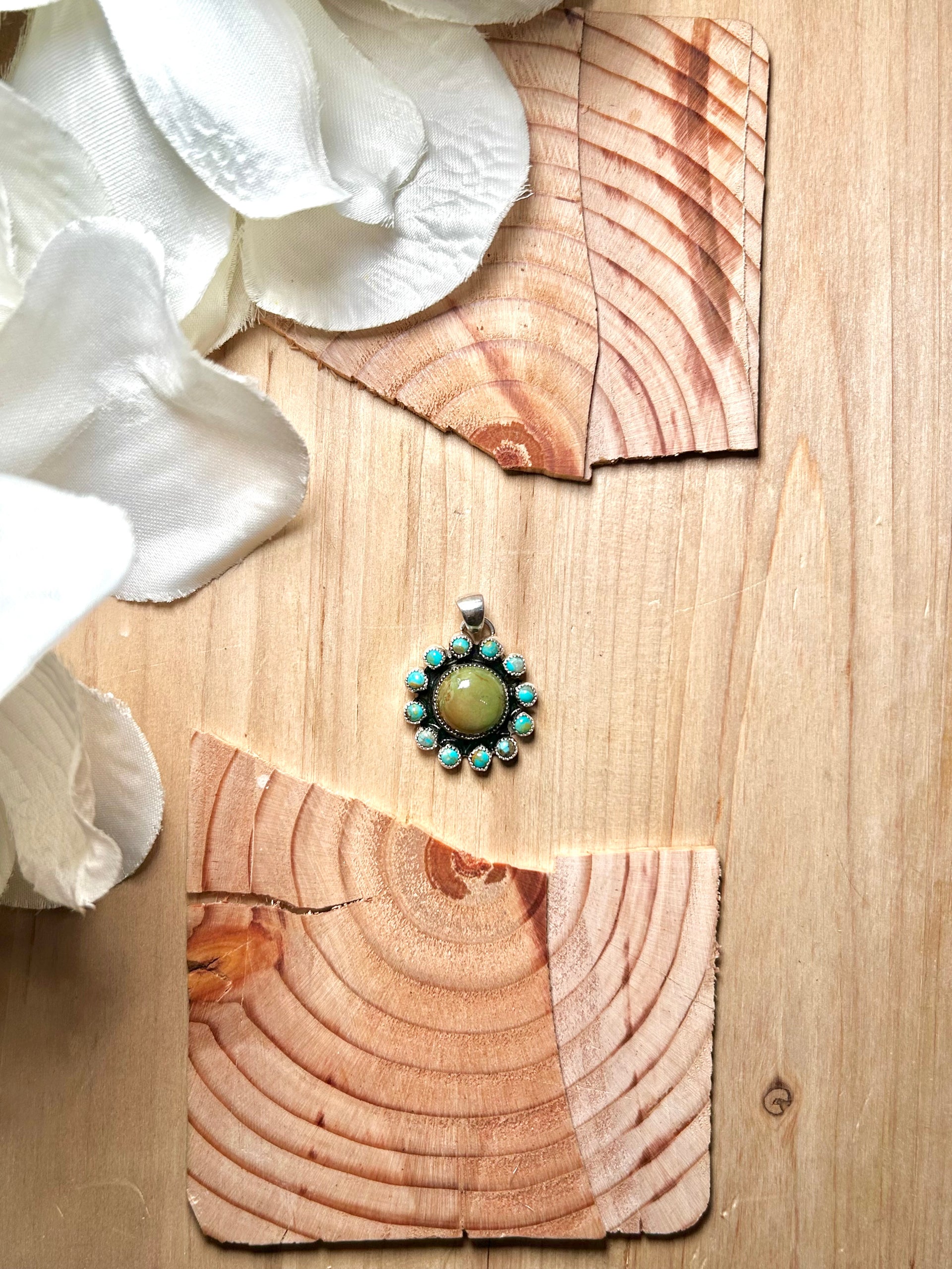 Navajo Made Kingman Turquoise & Sterling Silver Pendant
