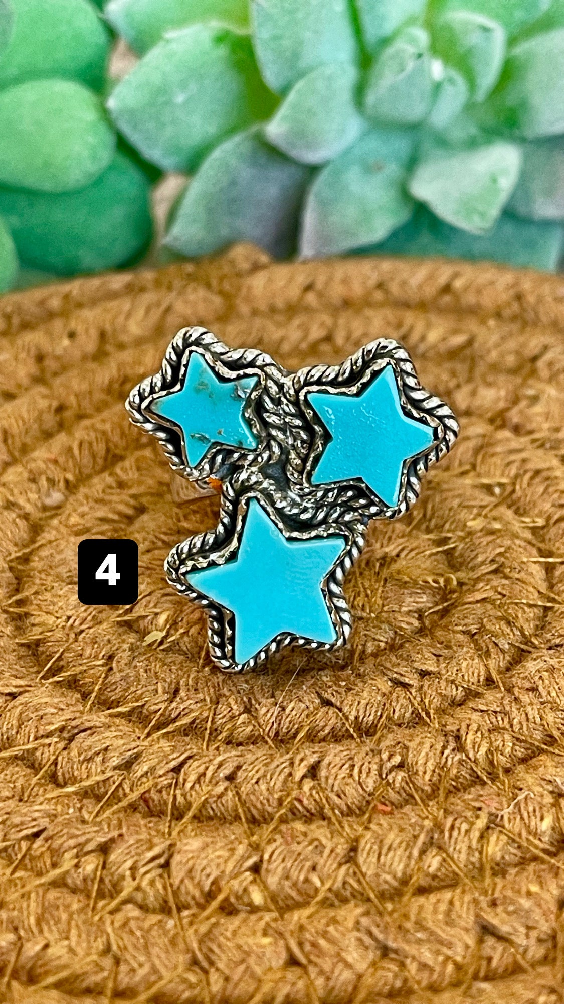 Southwest Handmade Kingman Turquoise & Sterling Silver Adjustable Star Ring