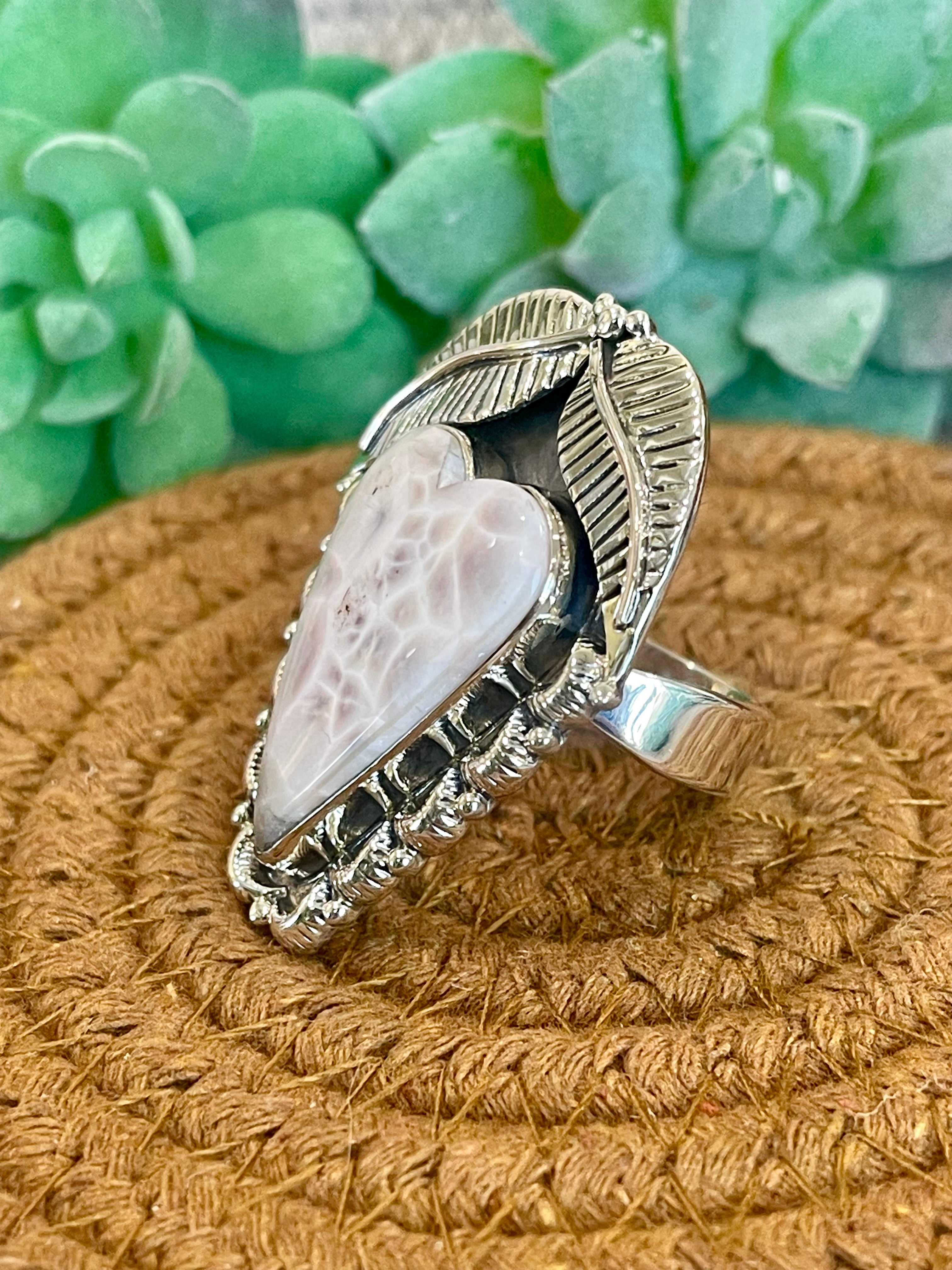 Southwest Handmade Pink Larimar & Sterling Silver Adjustable Ring