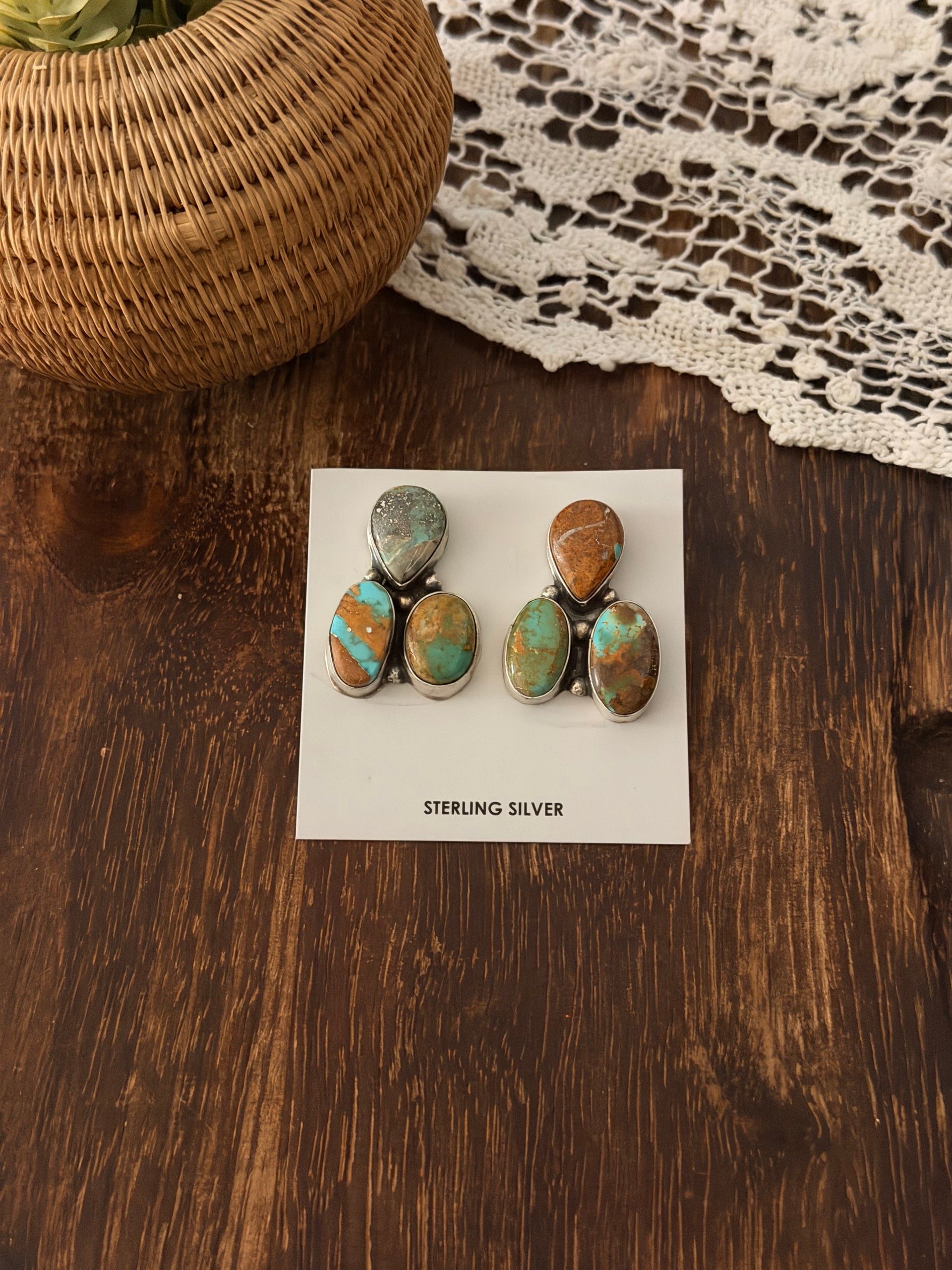 Ella Peters Royston Turquoise & Sterling Silver Post Cluster Earrings