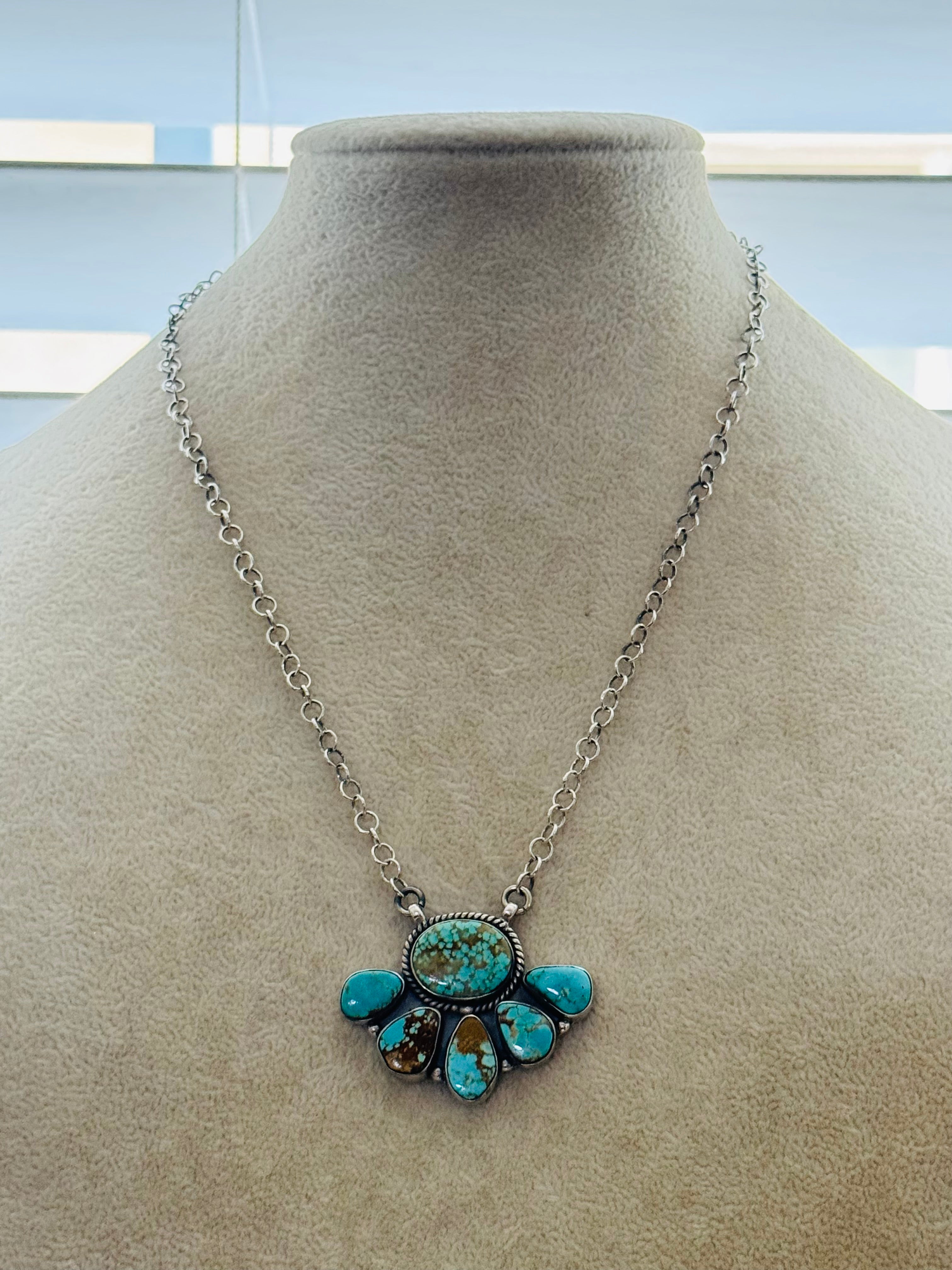 Southwest Handmade #8 Turquoise & Sterling Silver Necklace