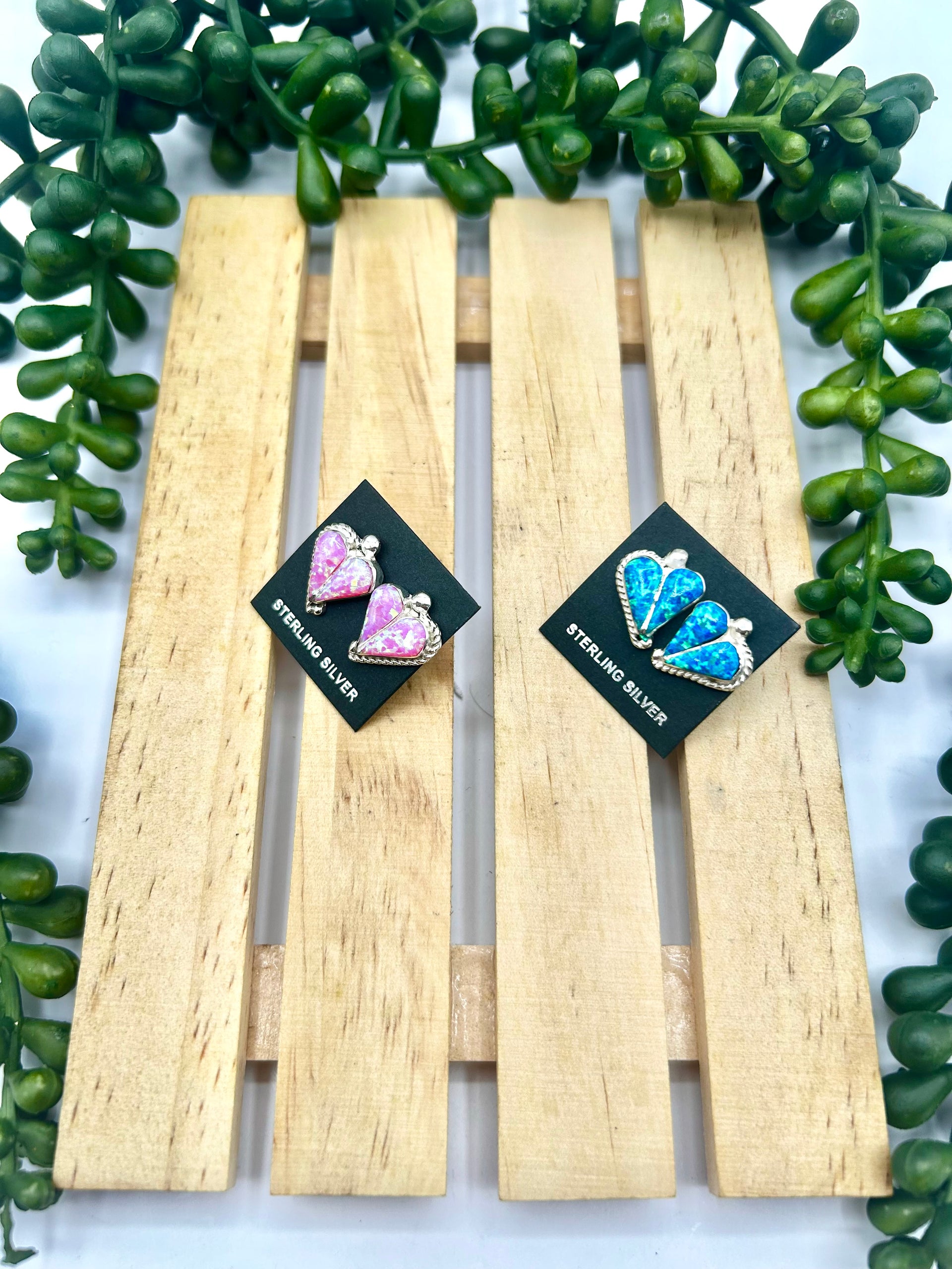 Navajo Made Opal & Sterling Silver Post Earrings