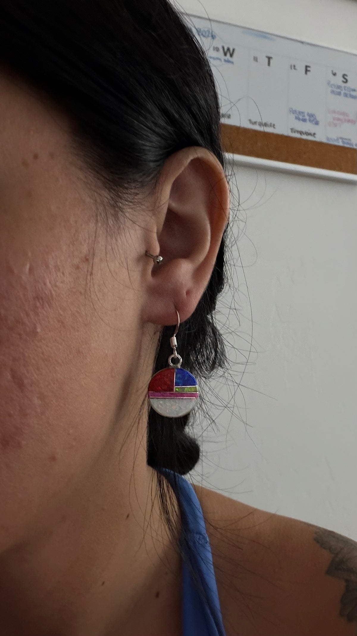 Navajo Made Opal (Man Made) & Sterling Silver Dangle Inlay Earrings