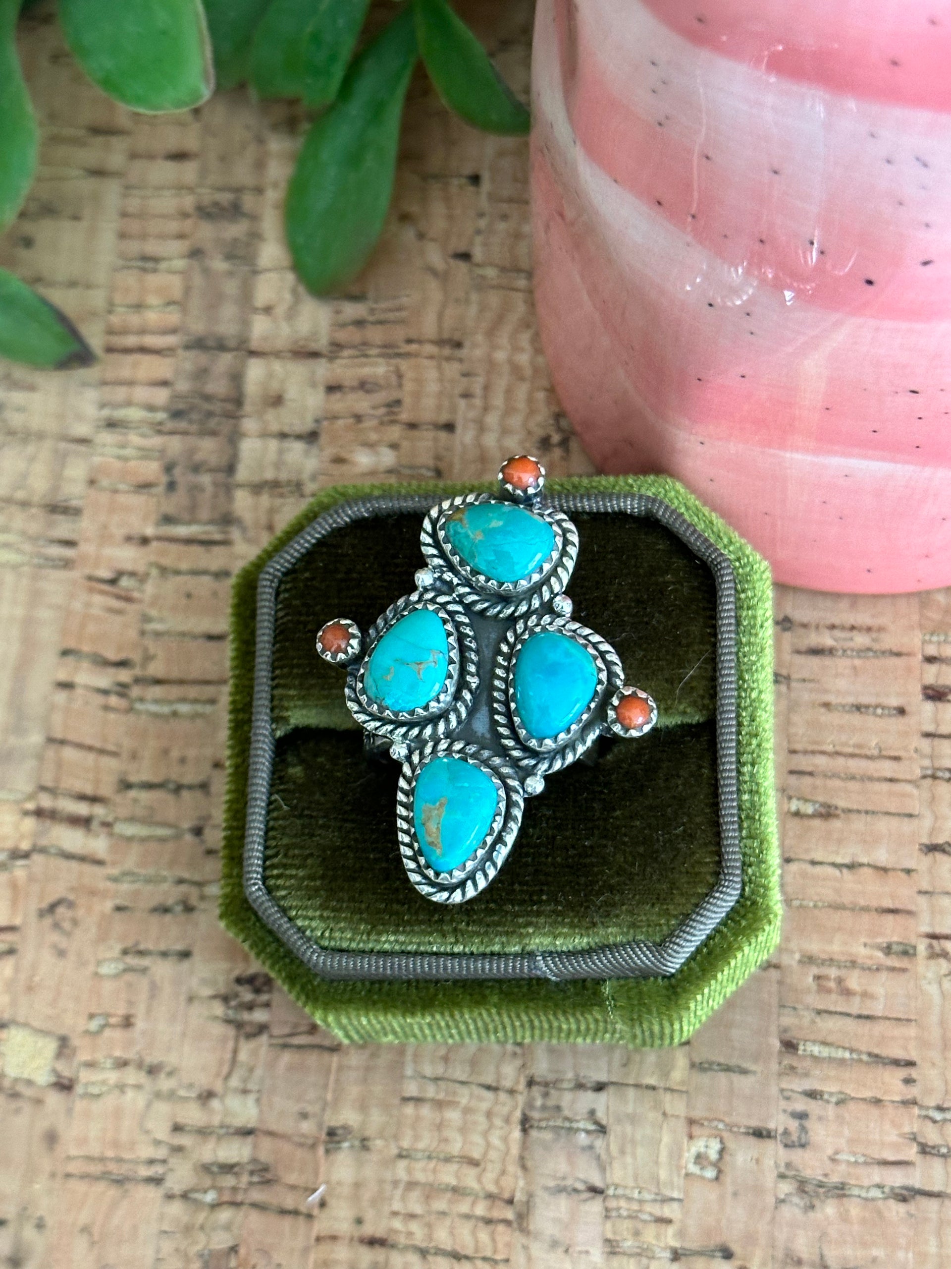 Southwest Handmade Multi Stone & Sterling Silver Adjustable Cluster Ring