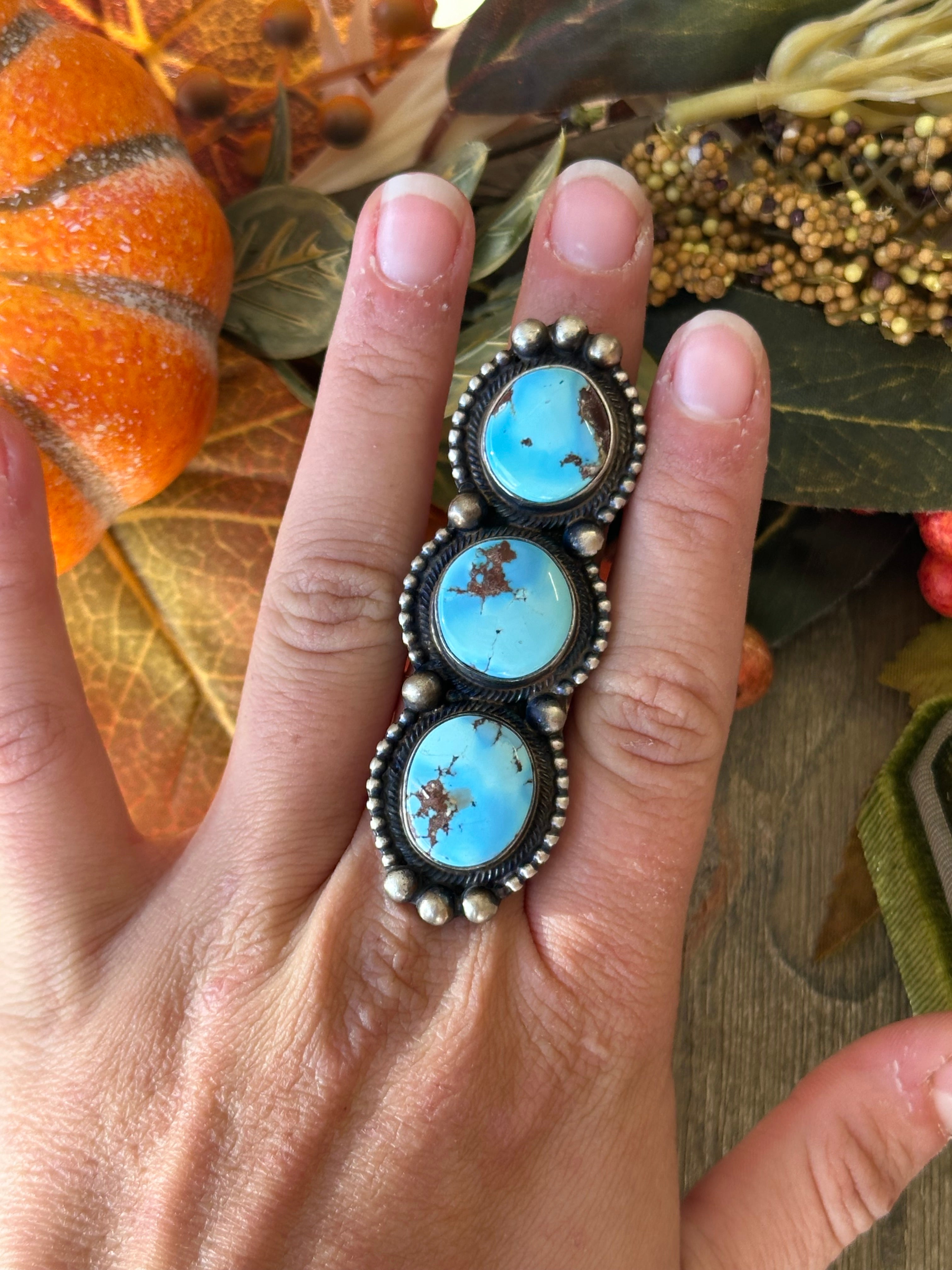 Kathleen Livingston Golden Hill’s Turquoise & Sterling Silver Cluster Ring Size 7