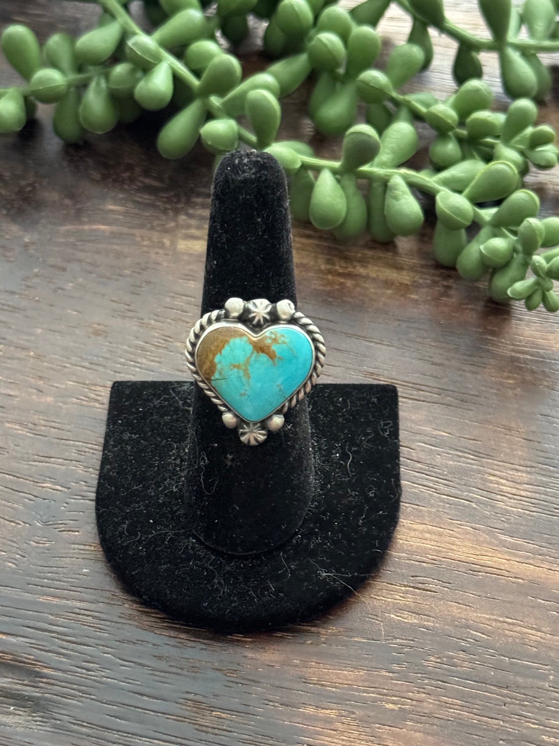 Alfred Martinez Kingman Turquoise &  Sterling Silver Adjustable Heart Ring