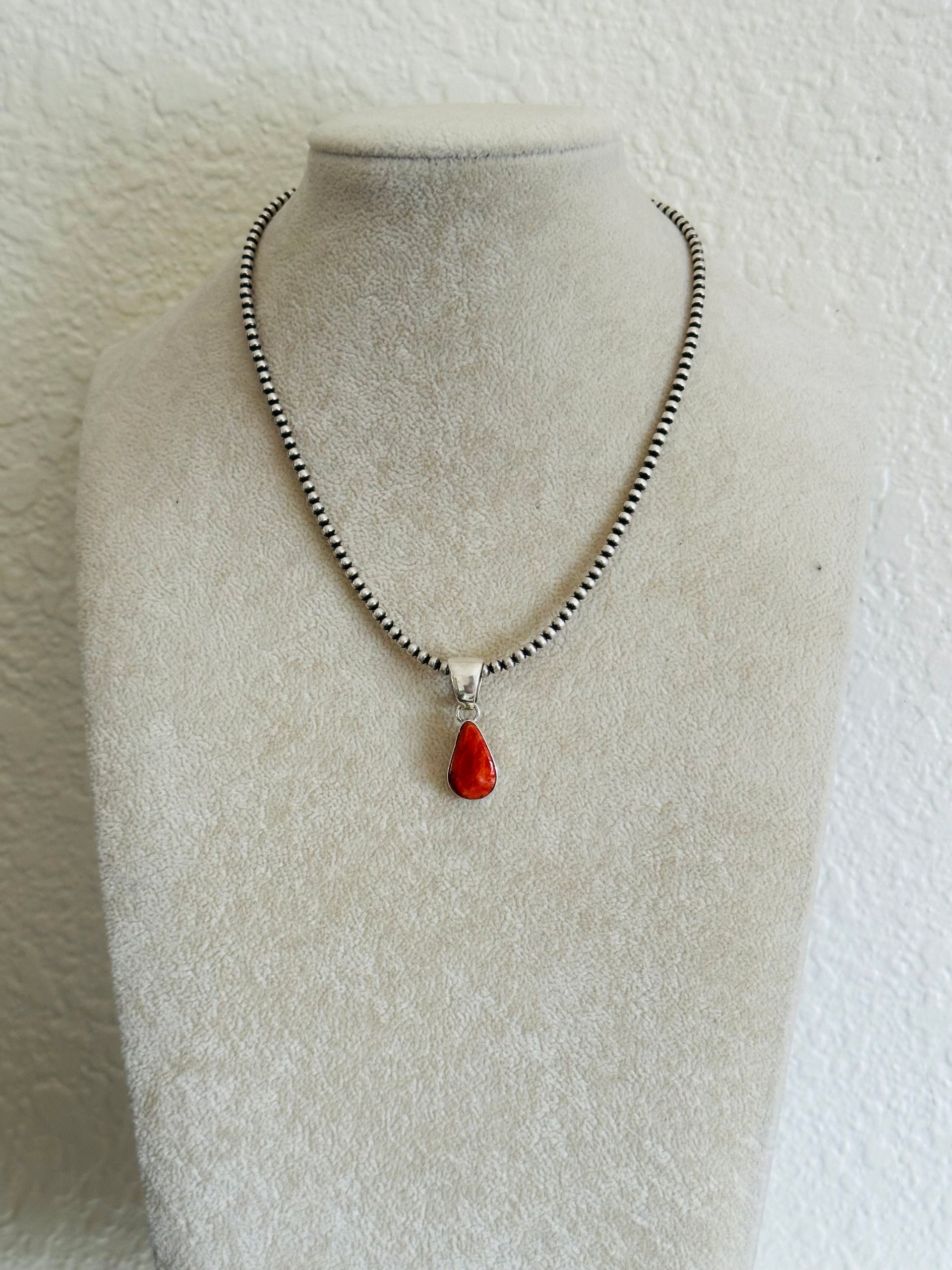 Navajo Made Spiny Oyster & Sterling Silver Pendant
