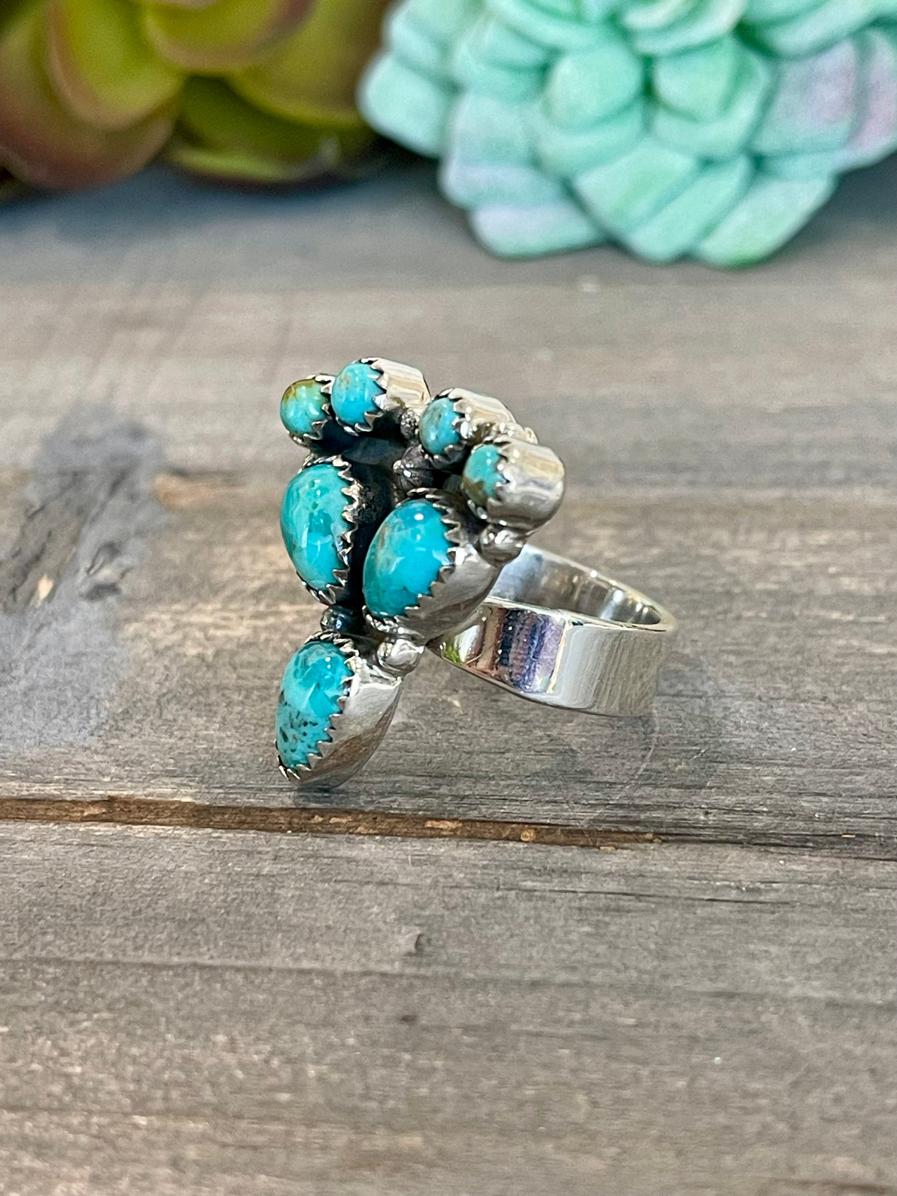 Southwest Handmade Kingman Turquoise & Sterling Silver Adjustable Ring