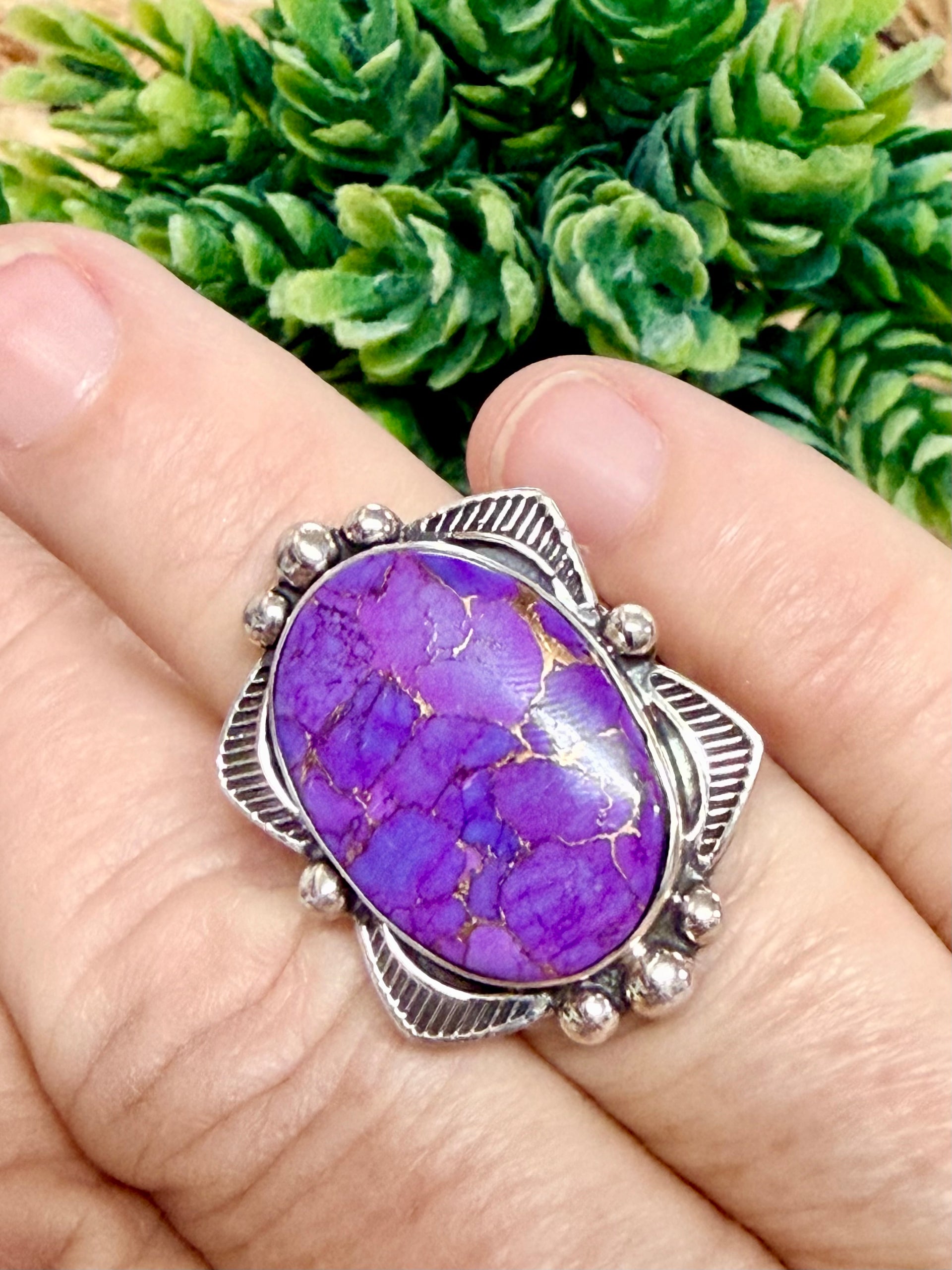 Southwest Handmade Mohave & Sterling Silver Ring Size 6.75